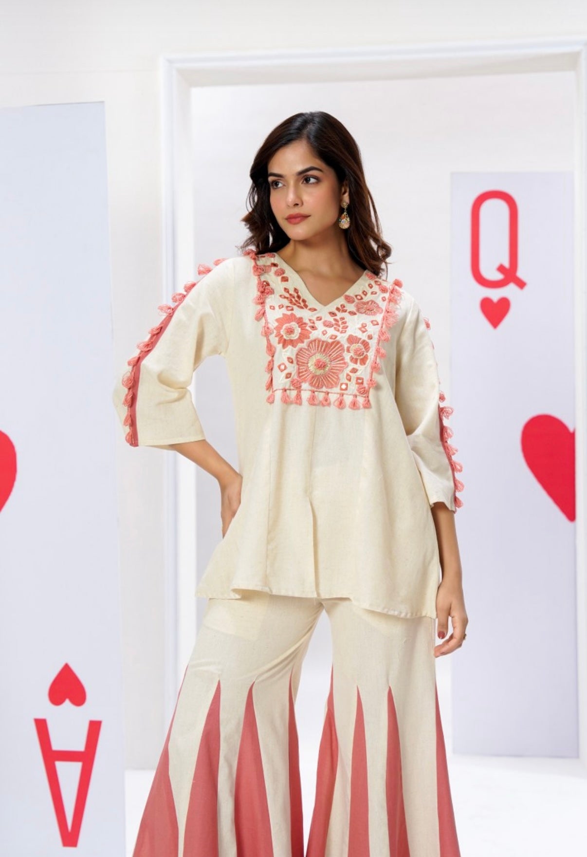 Peach Grace Embroidered Cotton Co-ord Set