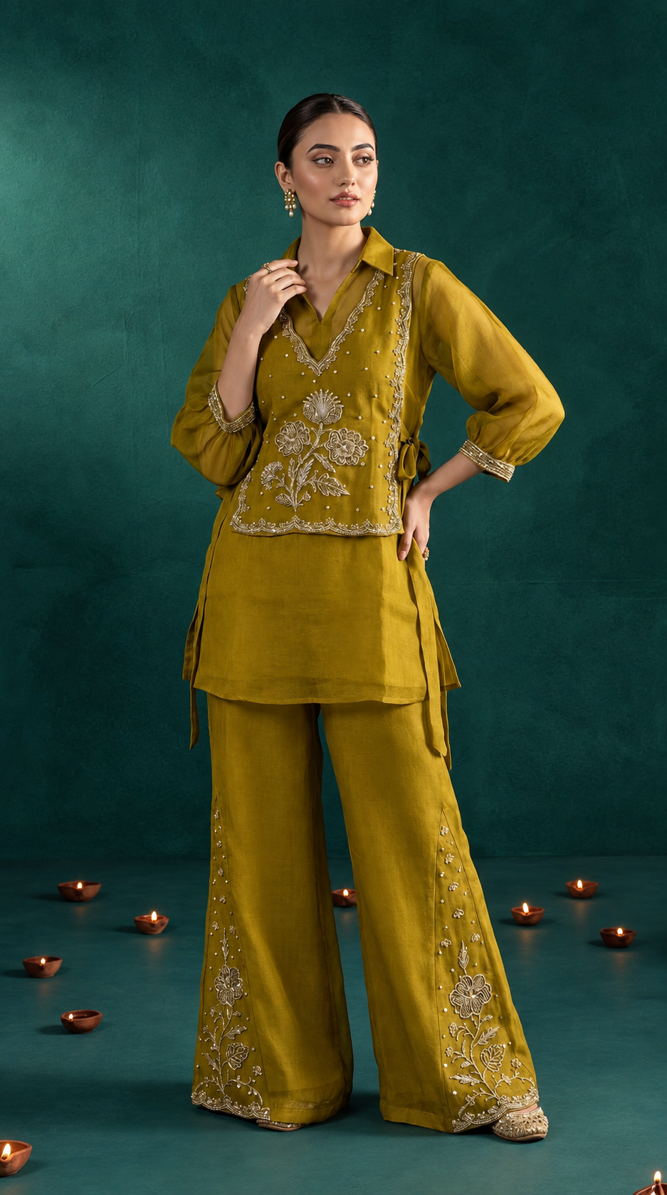 Regal olive luxe floral co-ord set