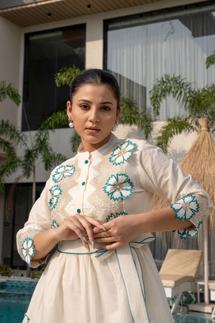 VAJOONI MOCHA TROPICS SHORT DRESS