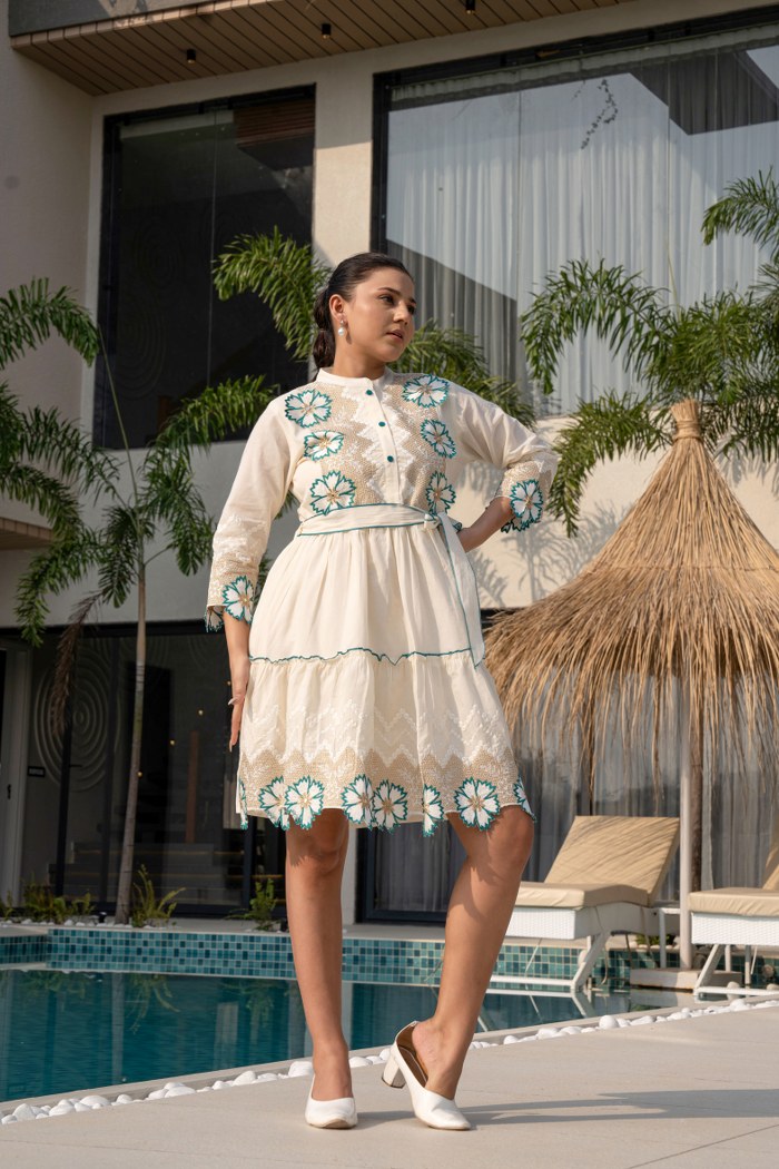 VAJOONI MOCHA TROPICS SHORT DRESS