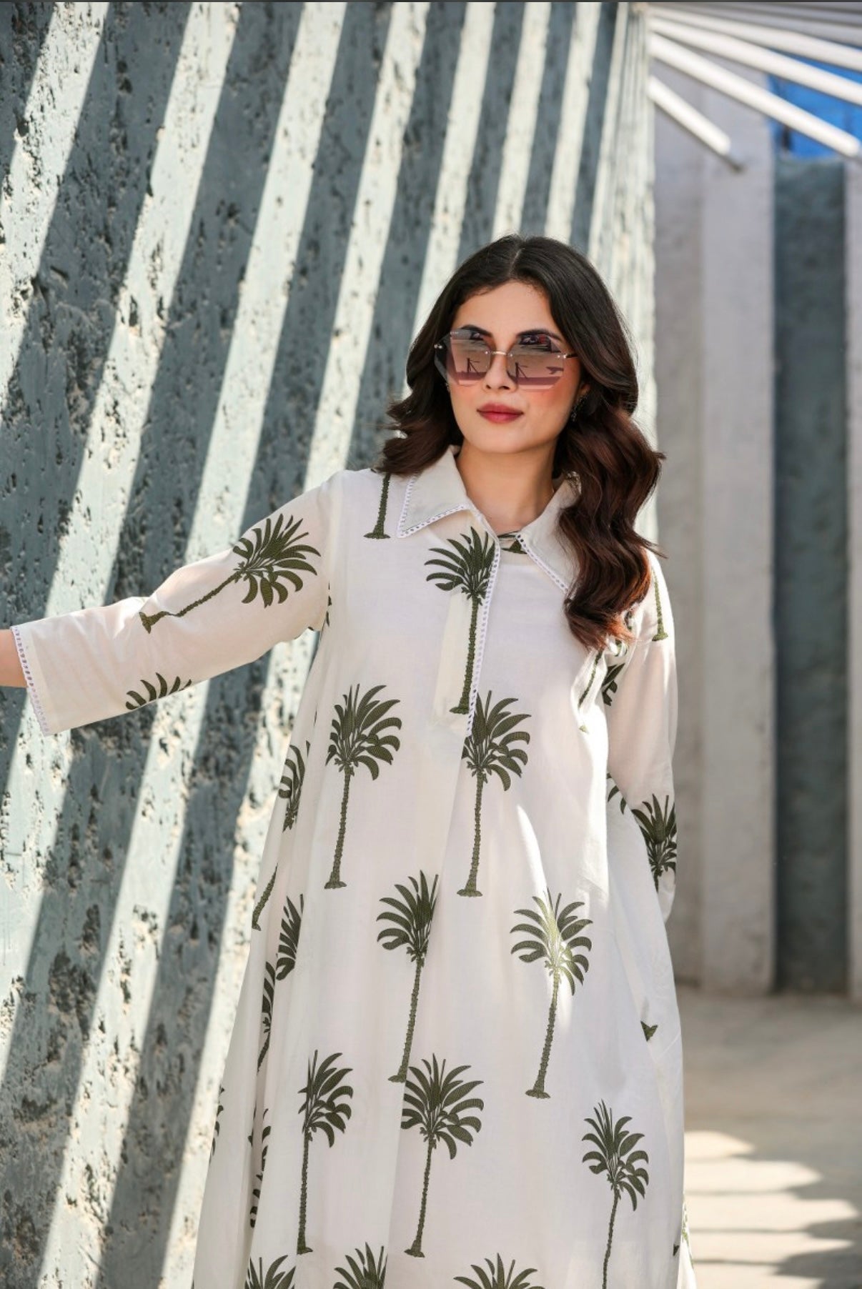WOMEN’S GREEN FLORAL PRINTED COTTON A-LINE KURTA SET