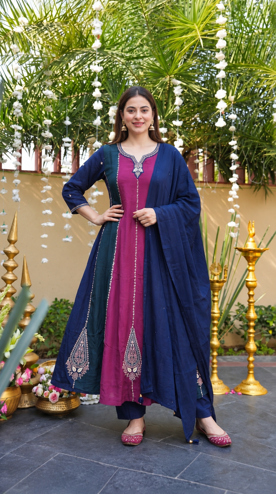 Noorani plum embroidered kurta set
