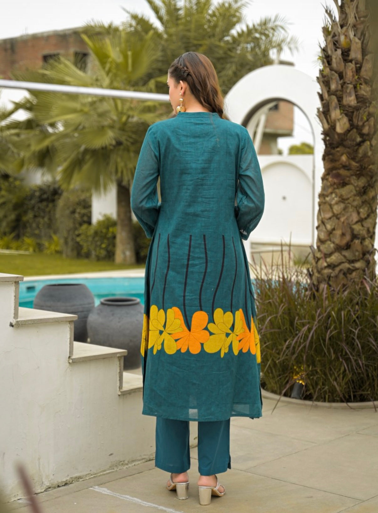 Teal Marigold Modern Cotton Kurta Set