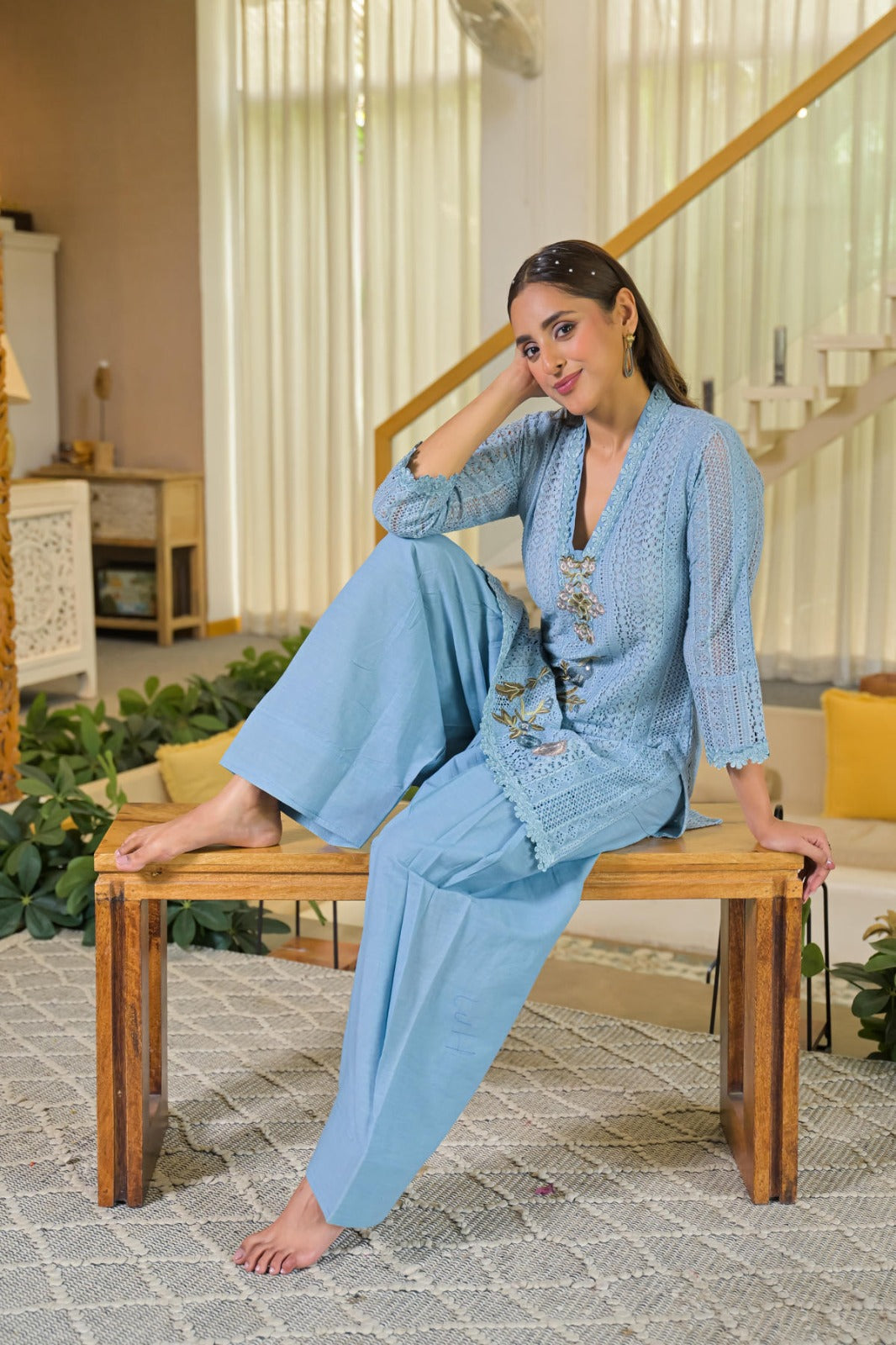 Aqua bloom lace farashi set