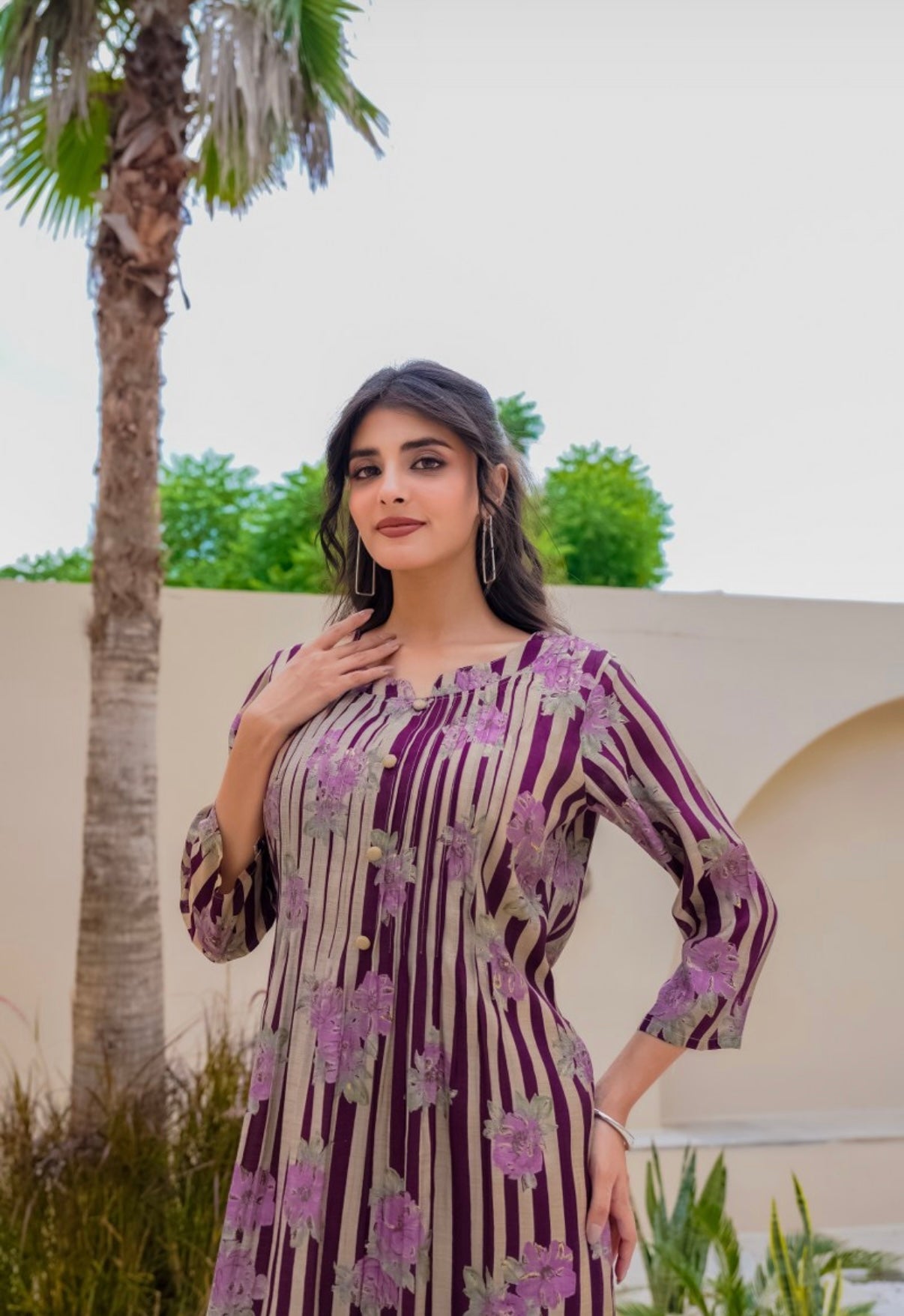 Dusky Blossom Stripe Cotton Kurta Set