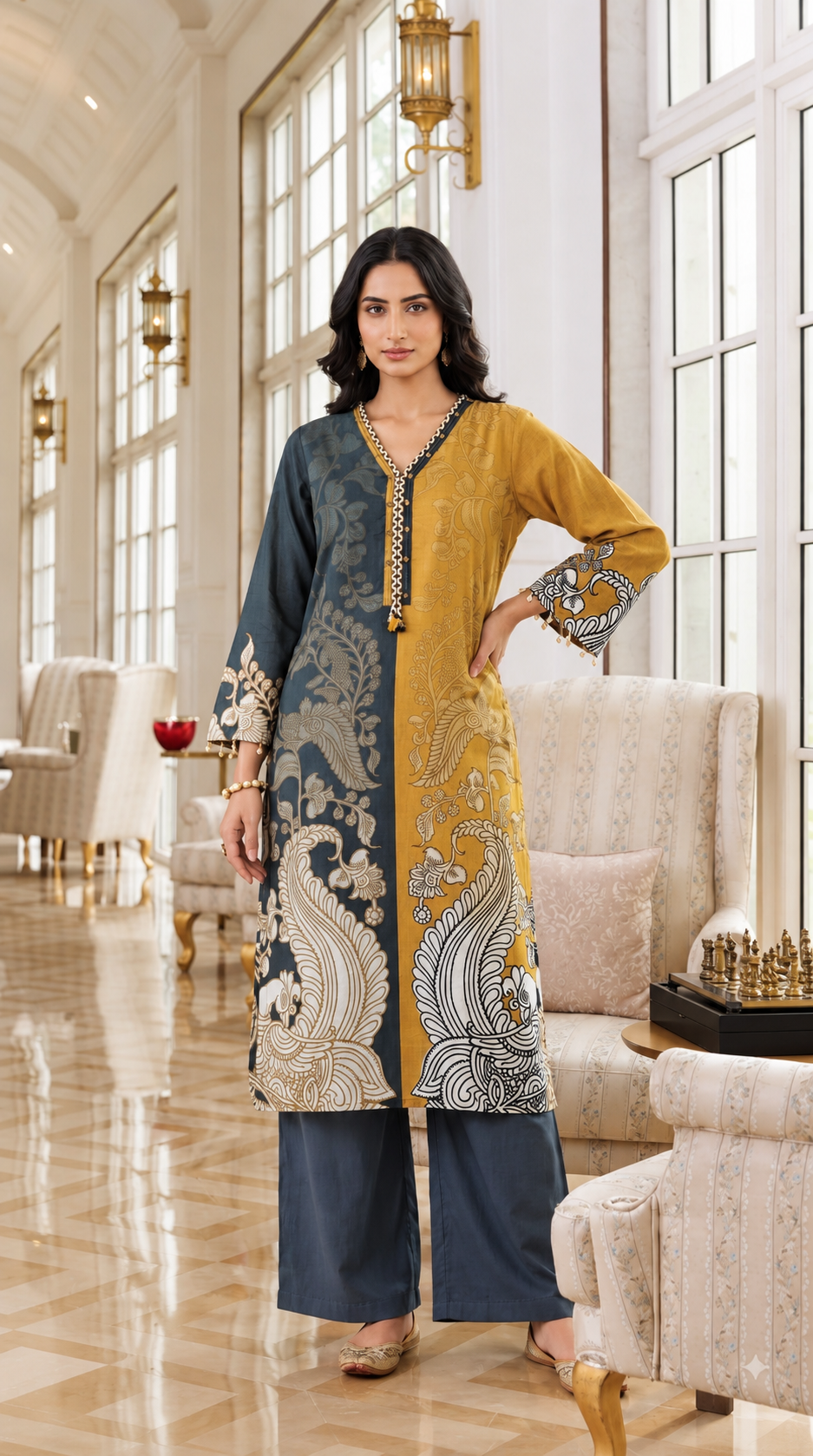 Mustard indigo paisley co-ord set