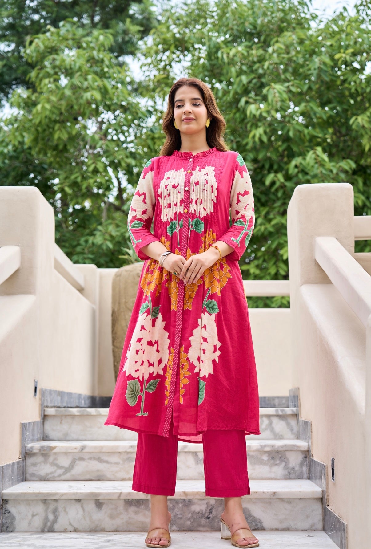 Rose Pink Bloom Mul Cotton Kurta Set