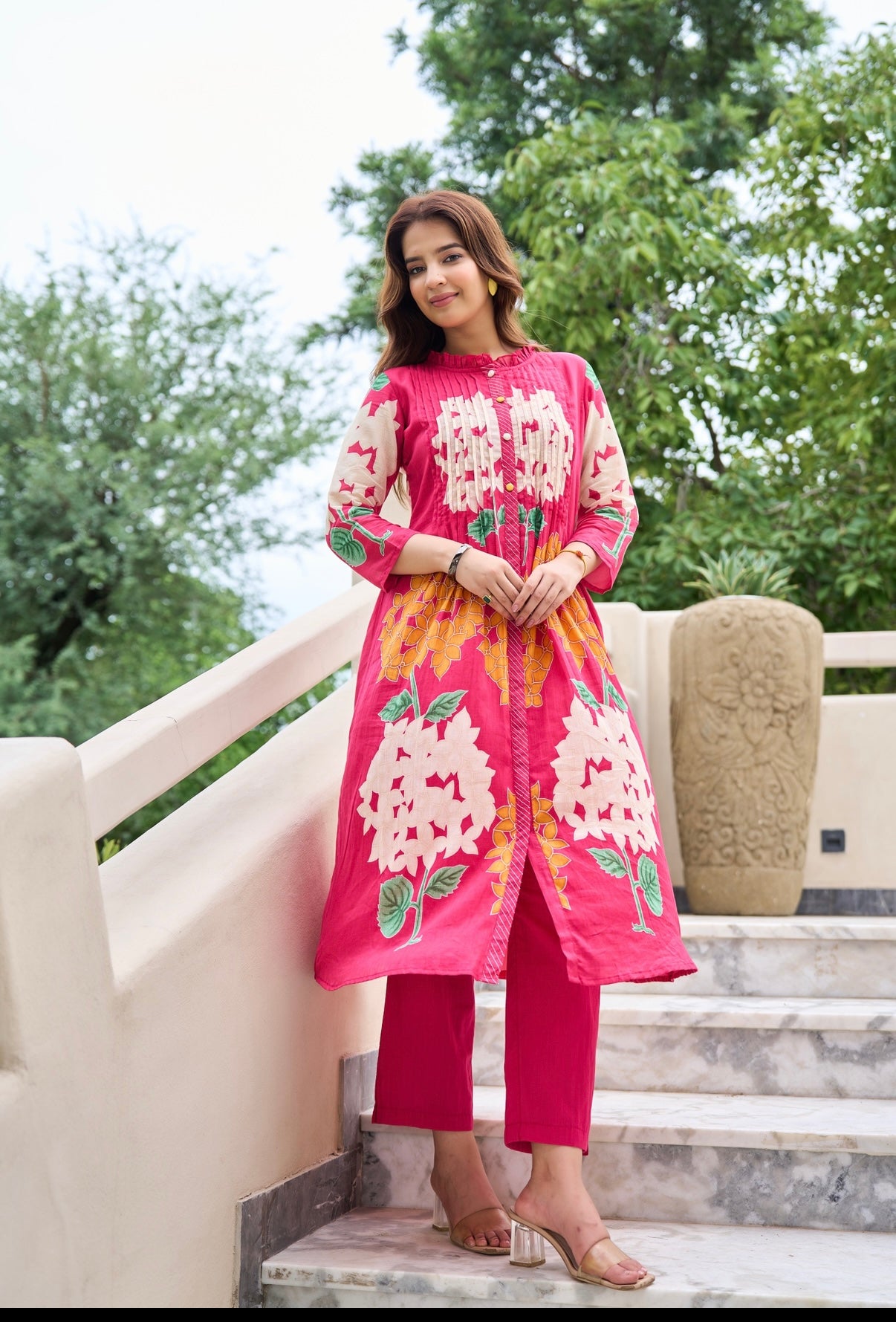 Rose Pink Bloom Mul Cotton Kurta Set