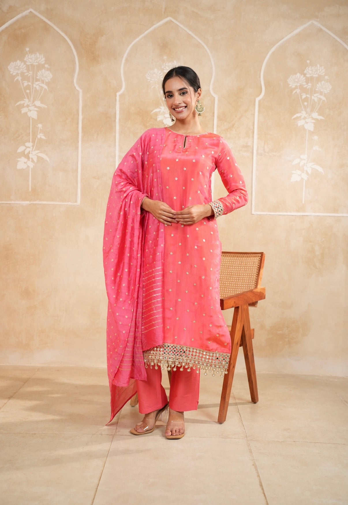 Rose Blush Radiance Mirror Embellished Kurta Set