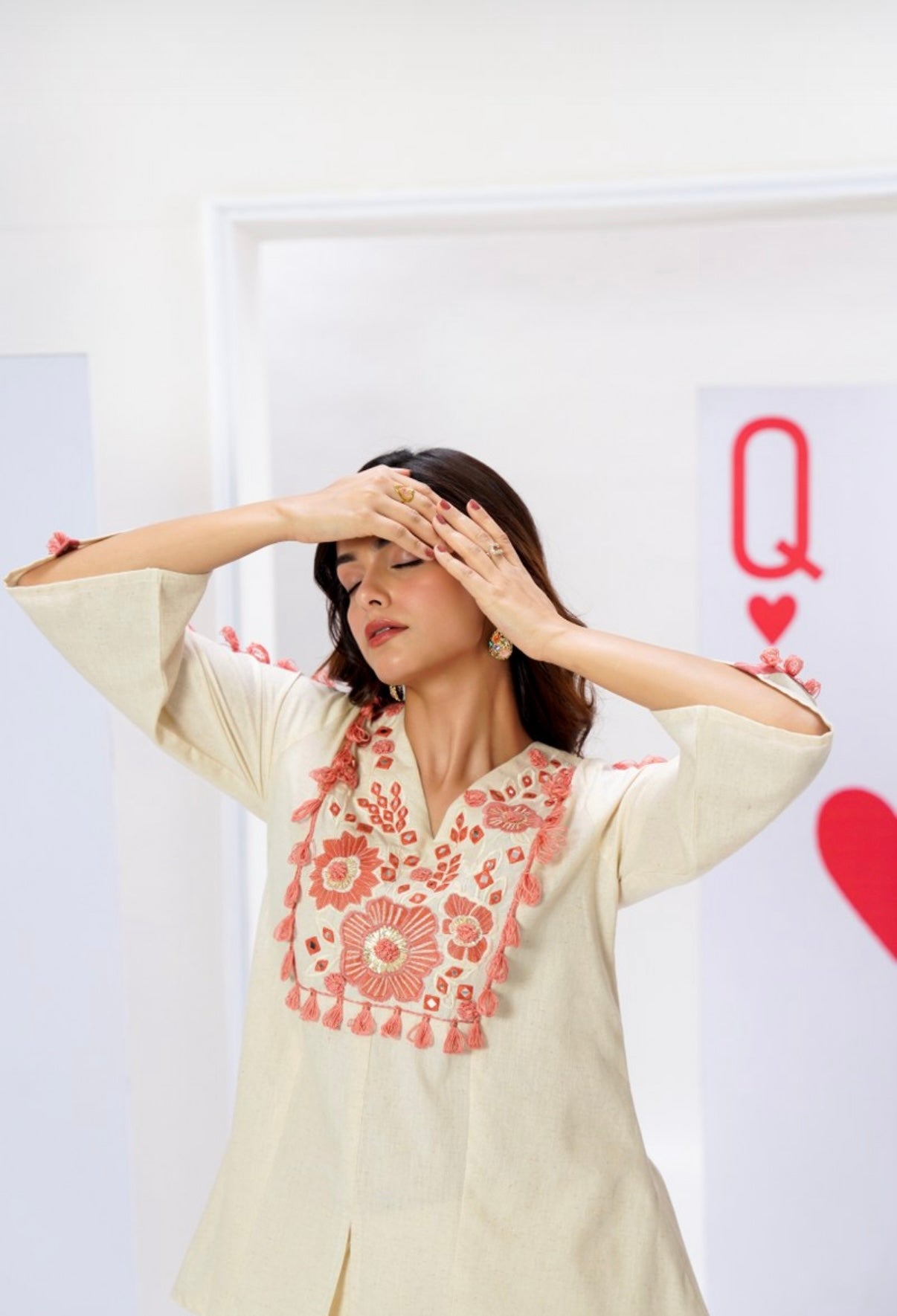 Peach Grace Embroidered Cotton Co-ord Set