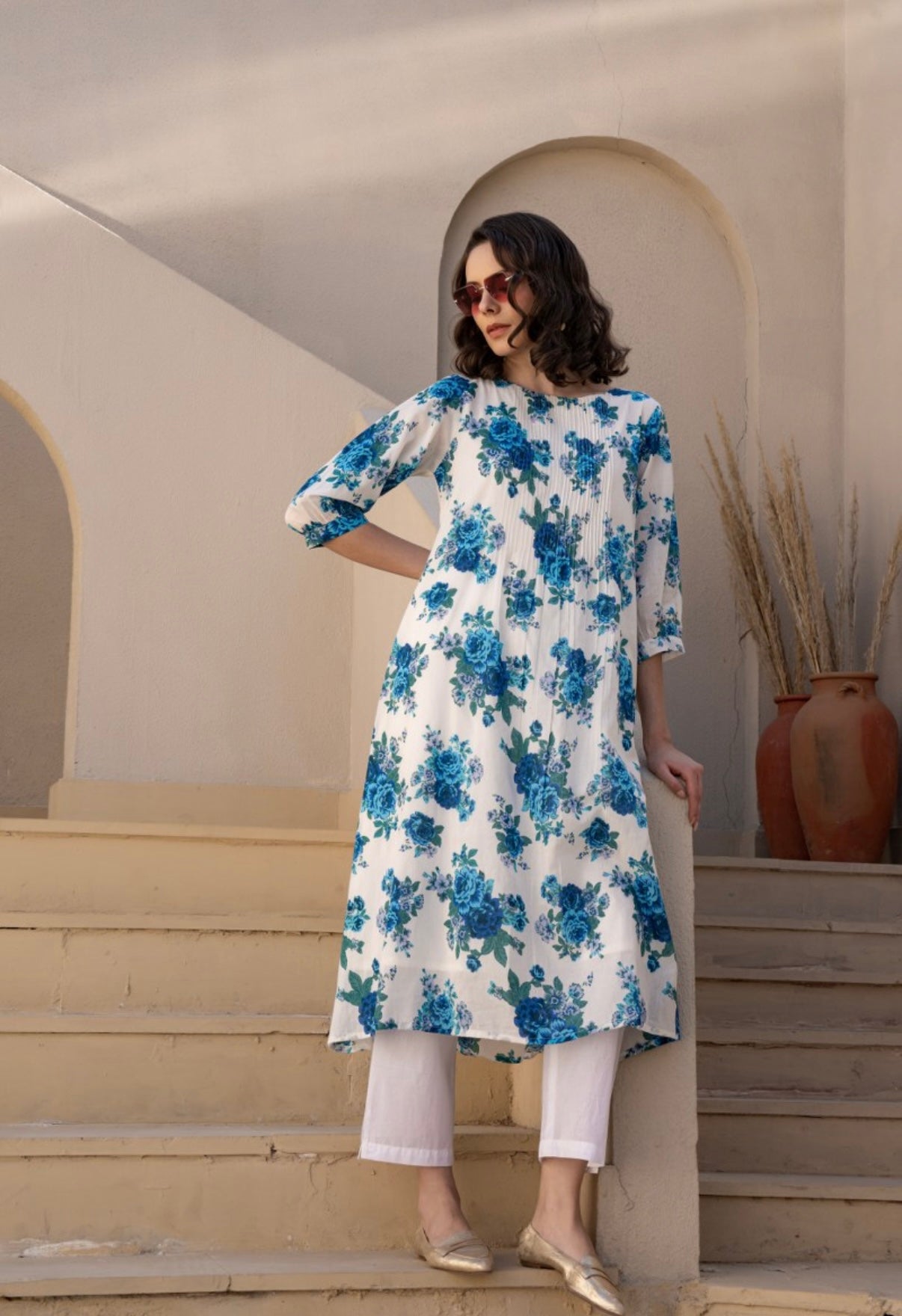 Blue Petal Charm Cotton Kurta Set