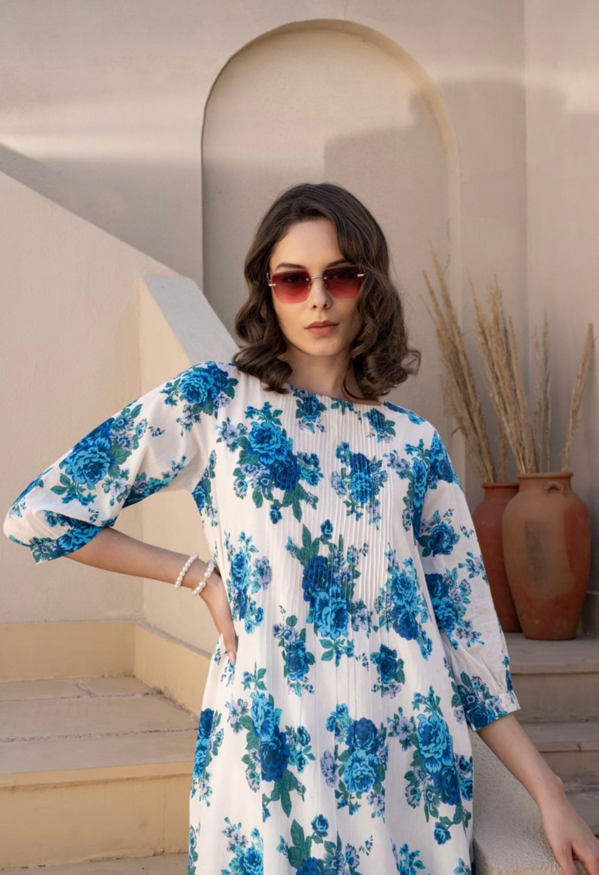 Blue Petal Charm Cotton Kurta Set