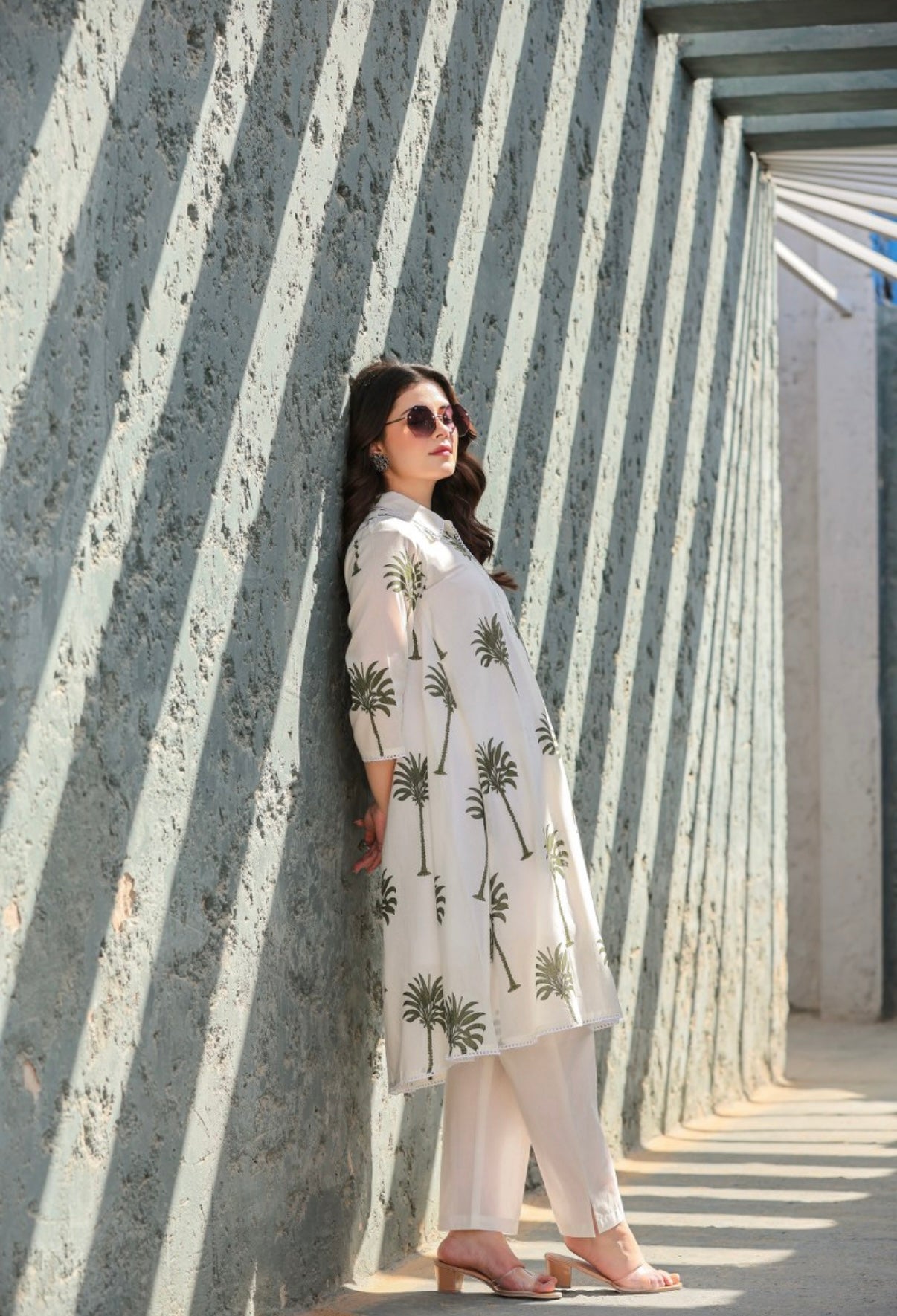 WOMEN’S GREEN FLORAL PRINTED COTTON A-LINE KURTA SET