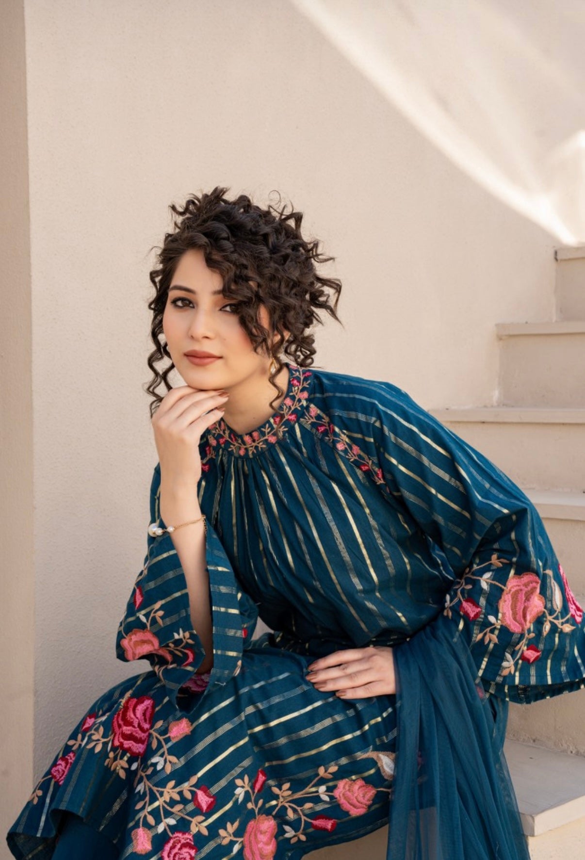 LAVANYA BLUE COTTON FLORAL EMBROIDERED SUIT SET
