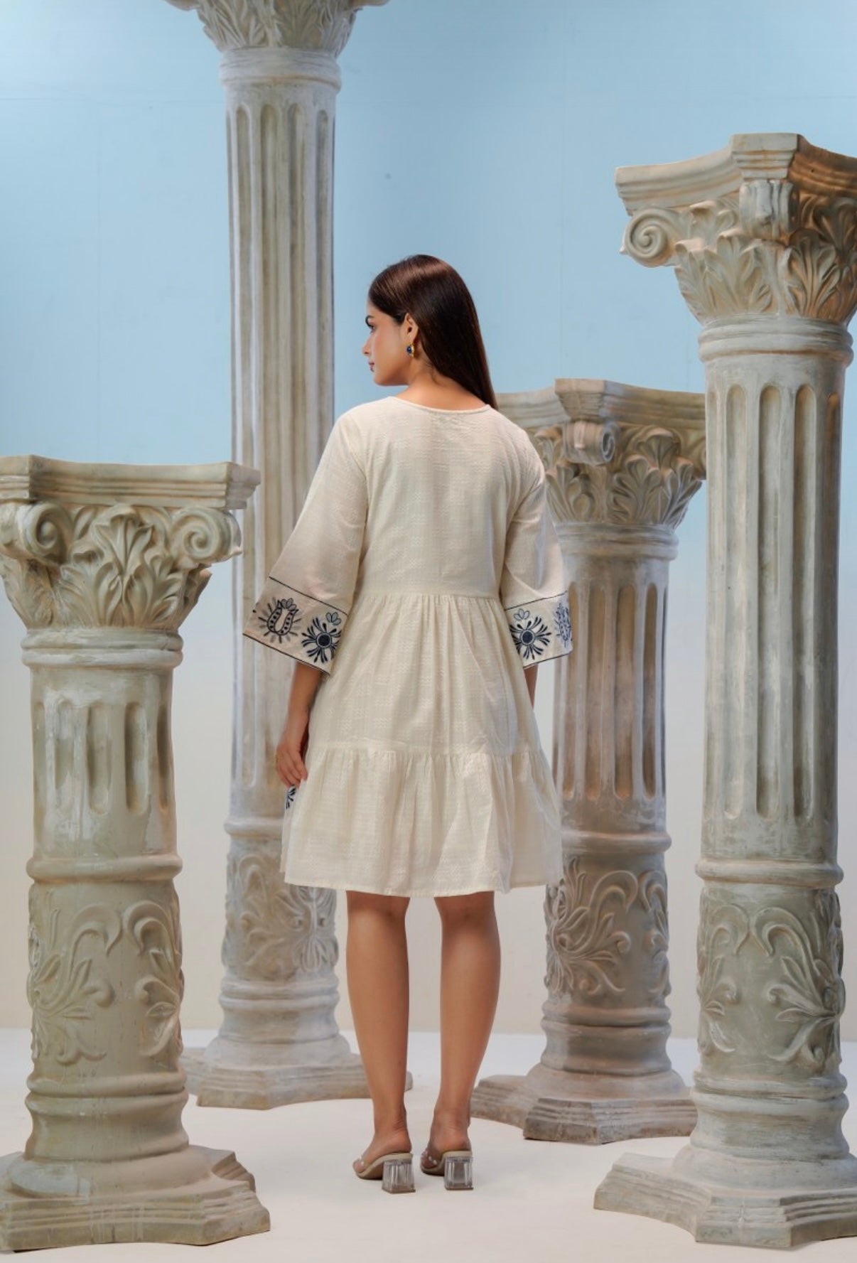 Neelika Ivory Flared Cotton Dress
