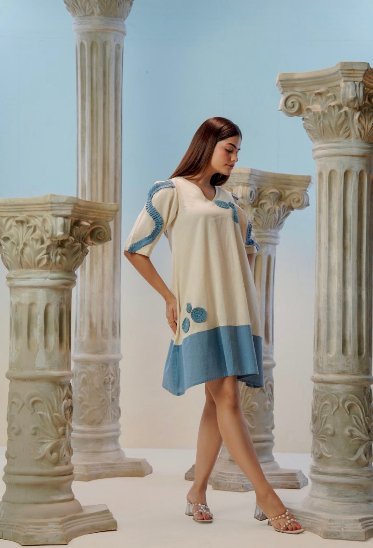 Coastal Appliqué Detail Cotton Dress