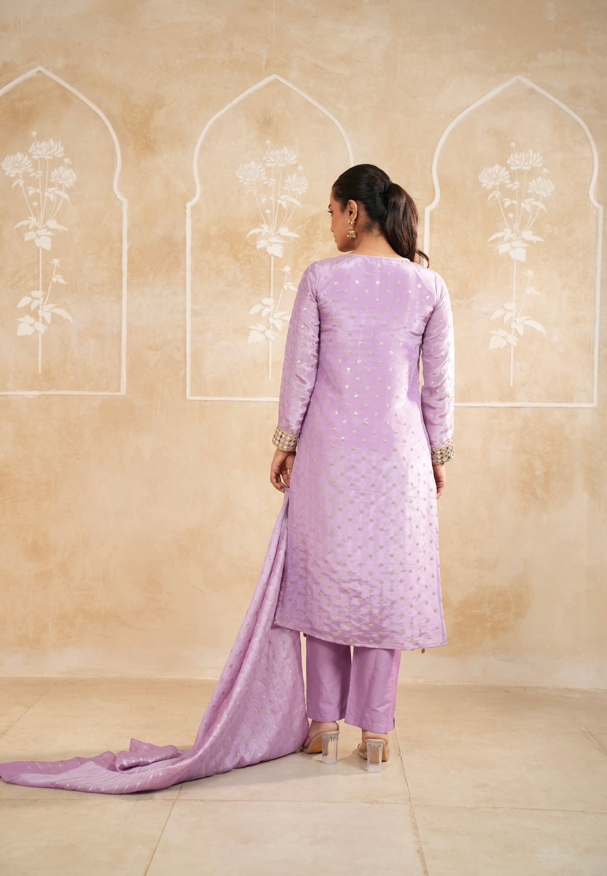 Levender Glow Mirror Embellished Kurta Set