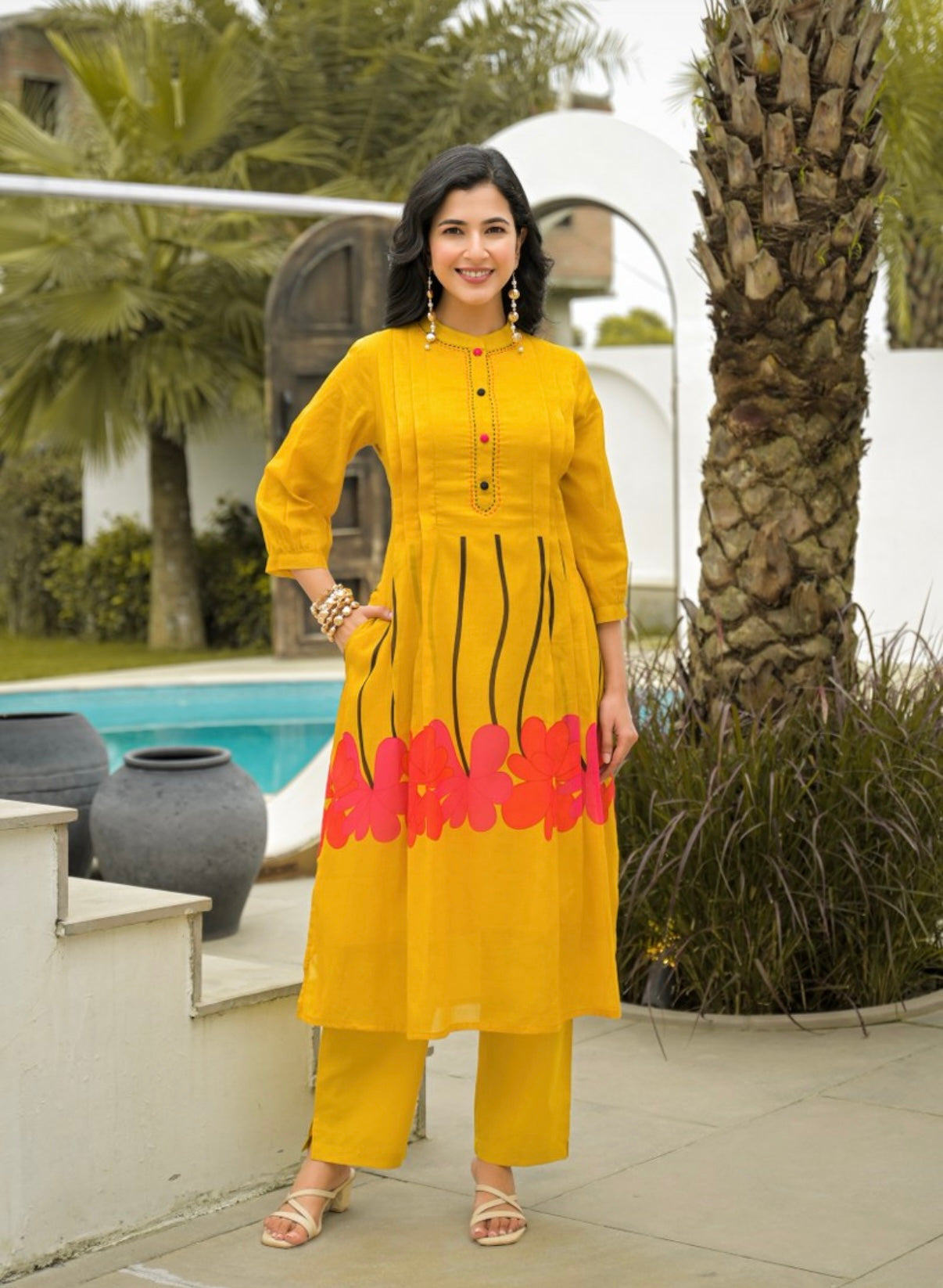 Marigold Bloom Contemporary Cotton Kurta Set