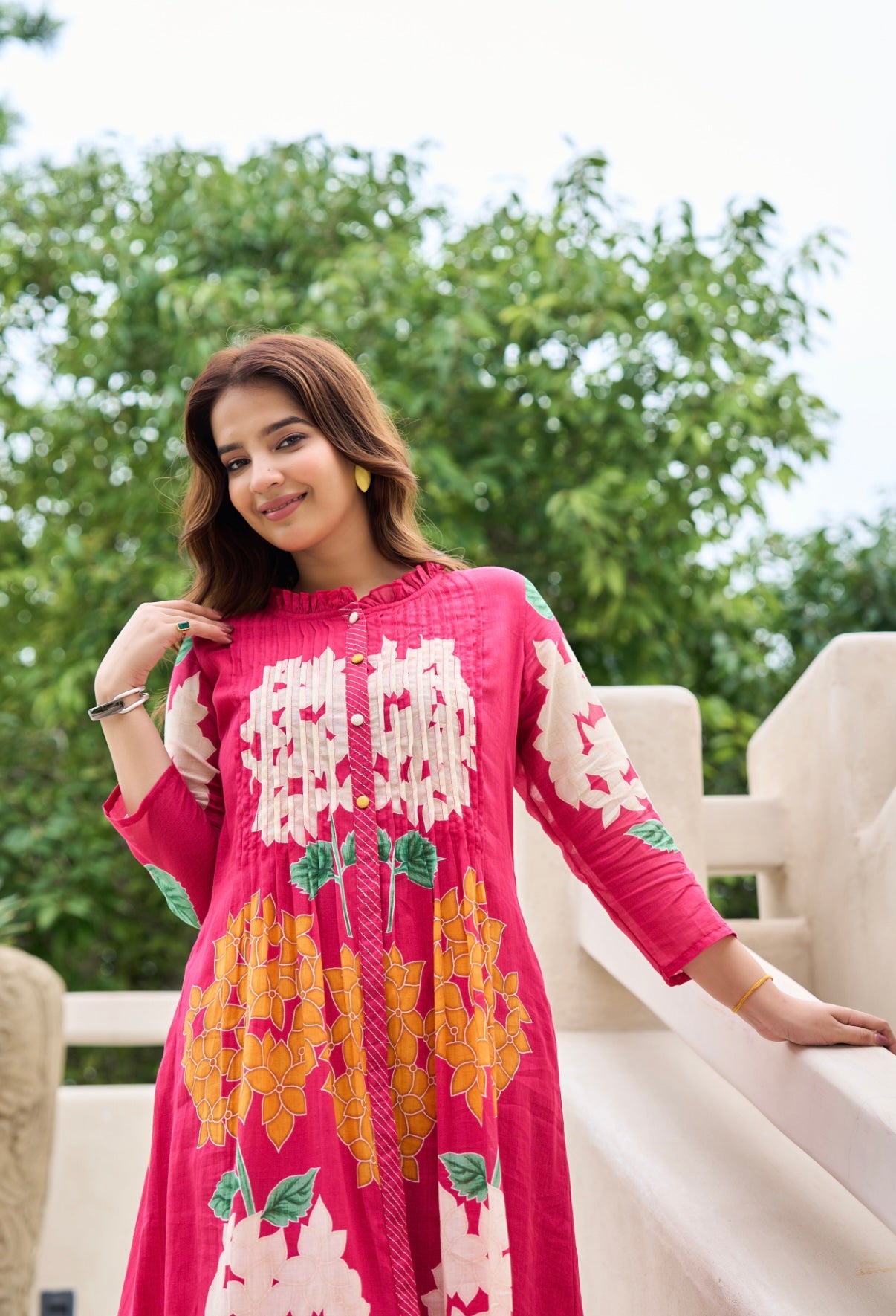 Rose Pink Bloom Mul Cotton Kurta Set