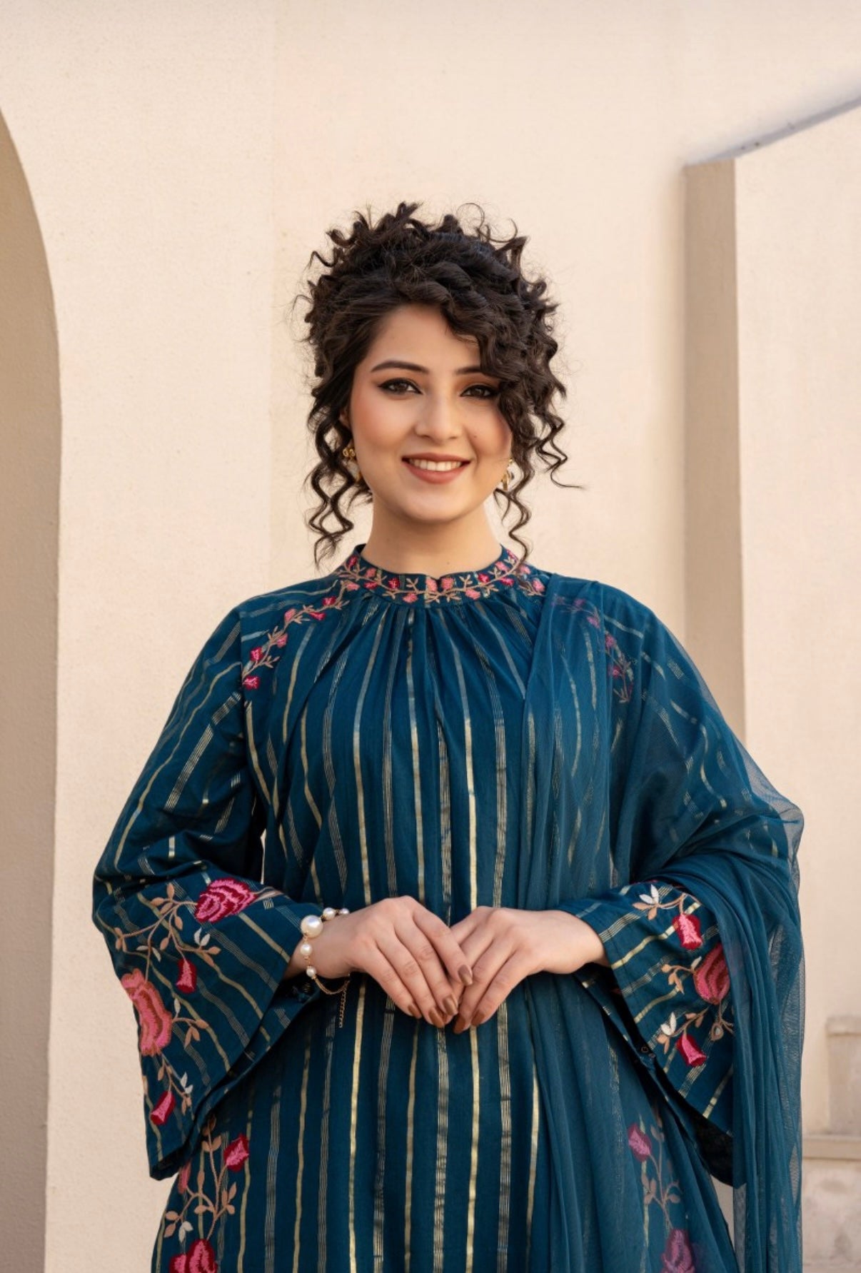 LAVANYA BLUE COTTON FLORAL EMBROIDERED SUIT SET