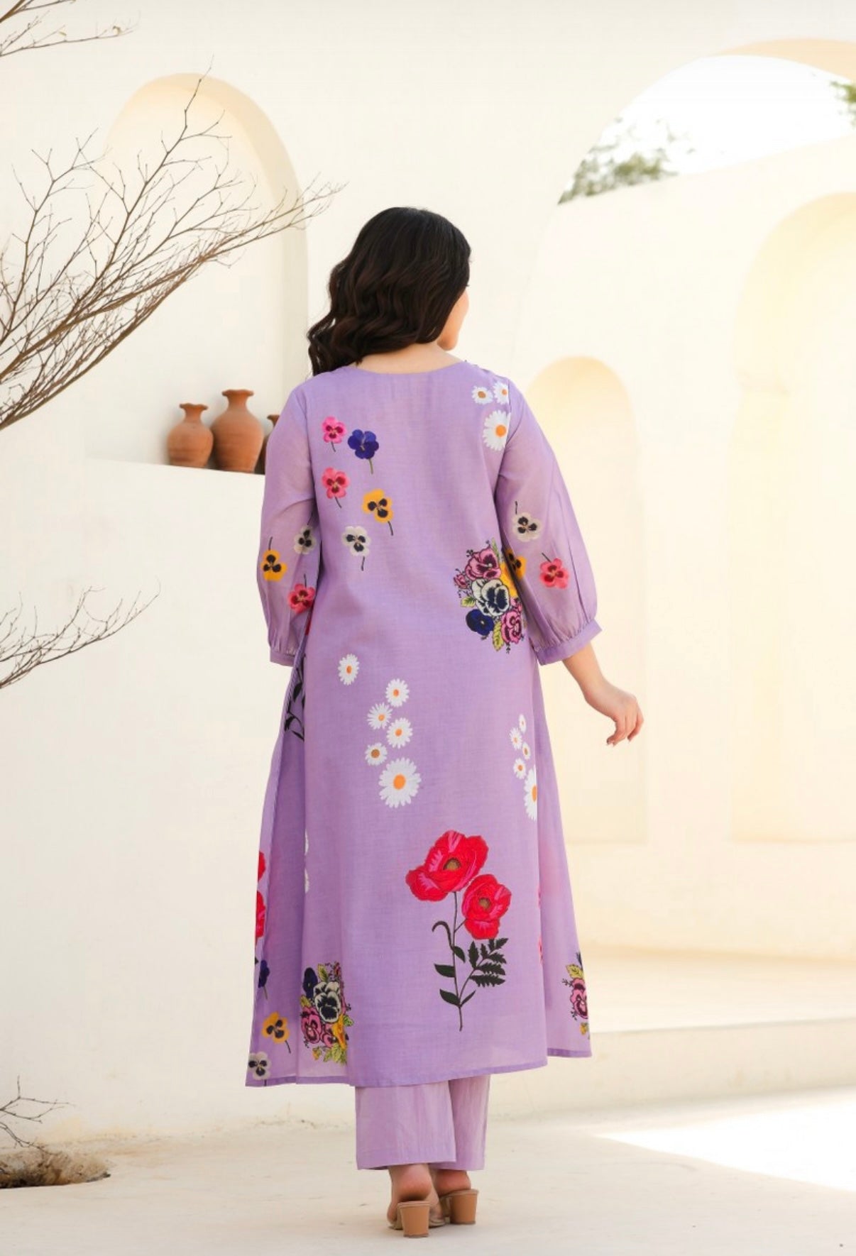 Floral Lavender Bloom Cotton Kurta Set Summer Ethnic Wear