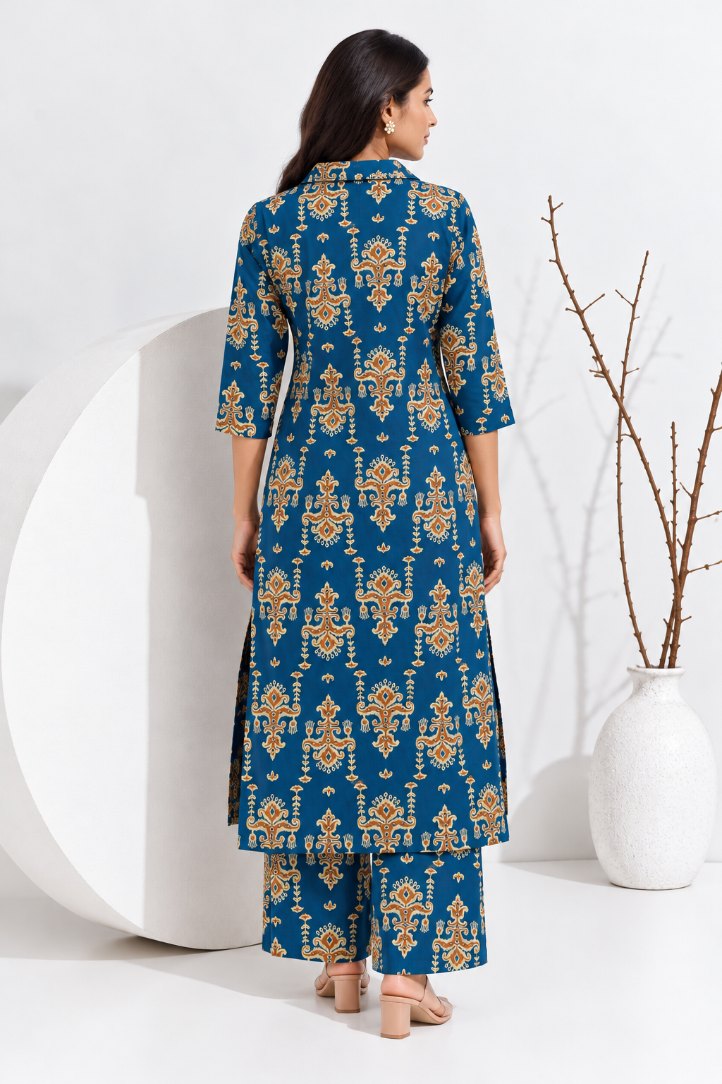 Teal motif charm kurta set