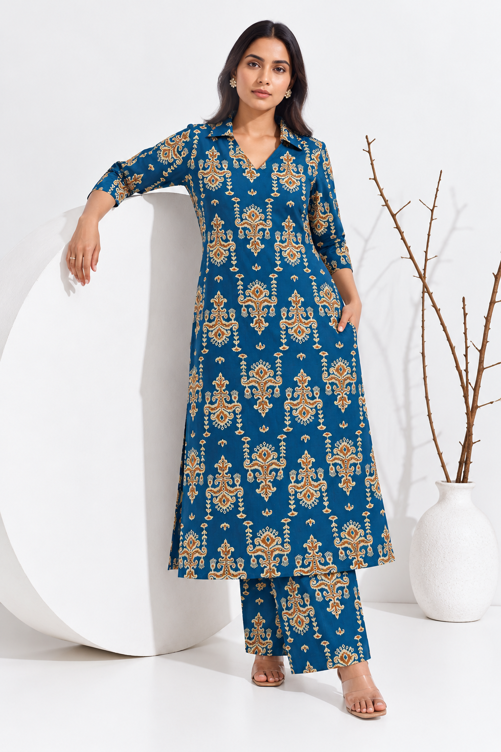 Teal motif charm kurta set