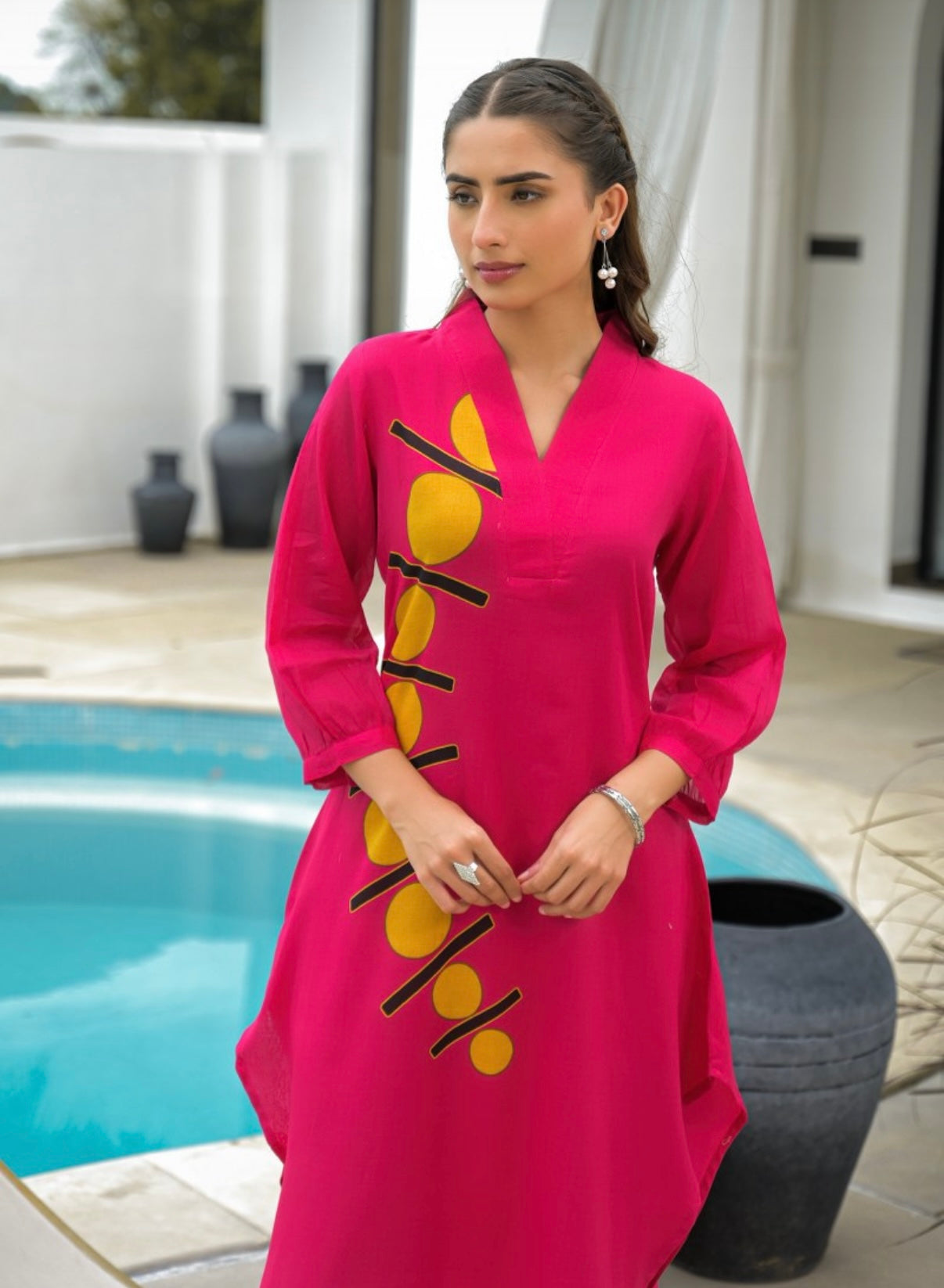 Fuchsia Sol Berry Modern Cotton Kurta Set