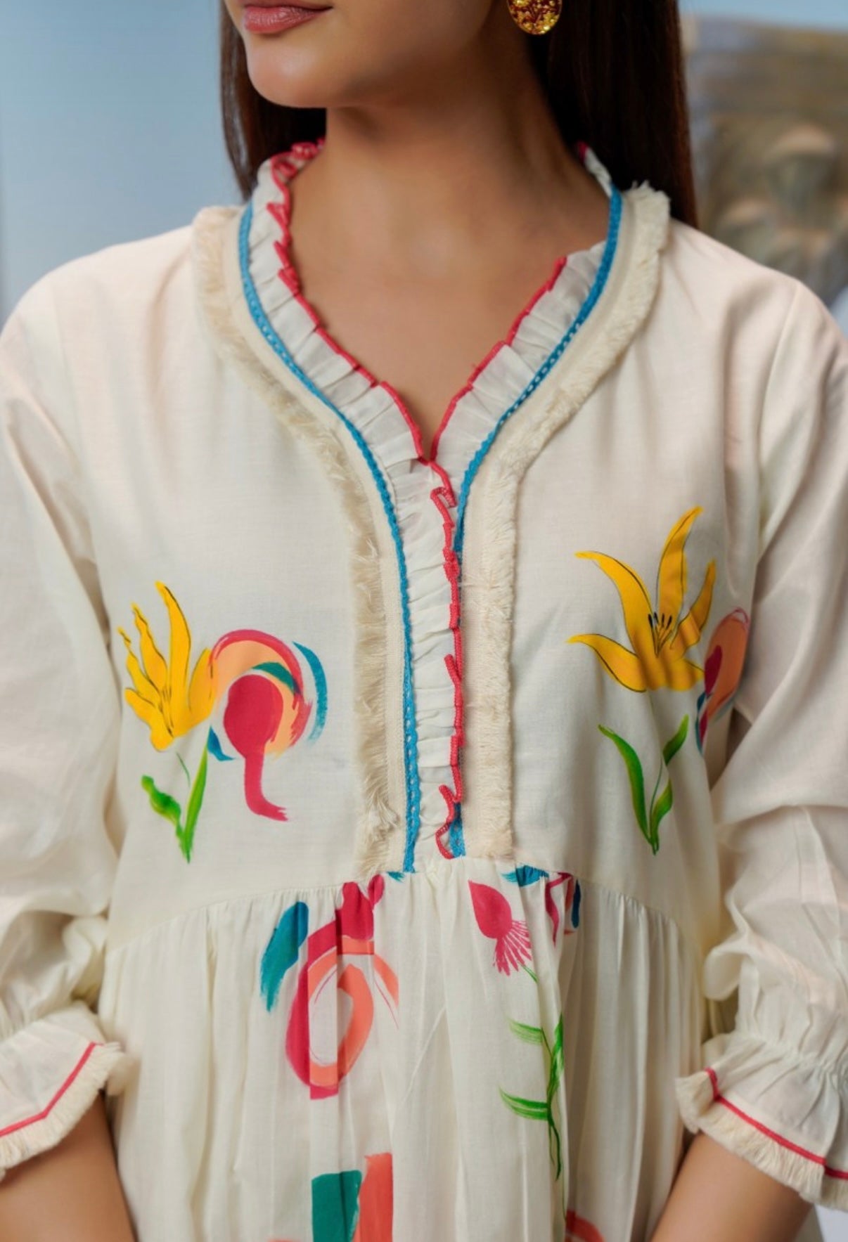 Rangriti Handpainted Ivory Cotton Dress