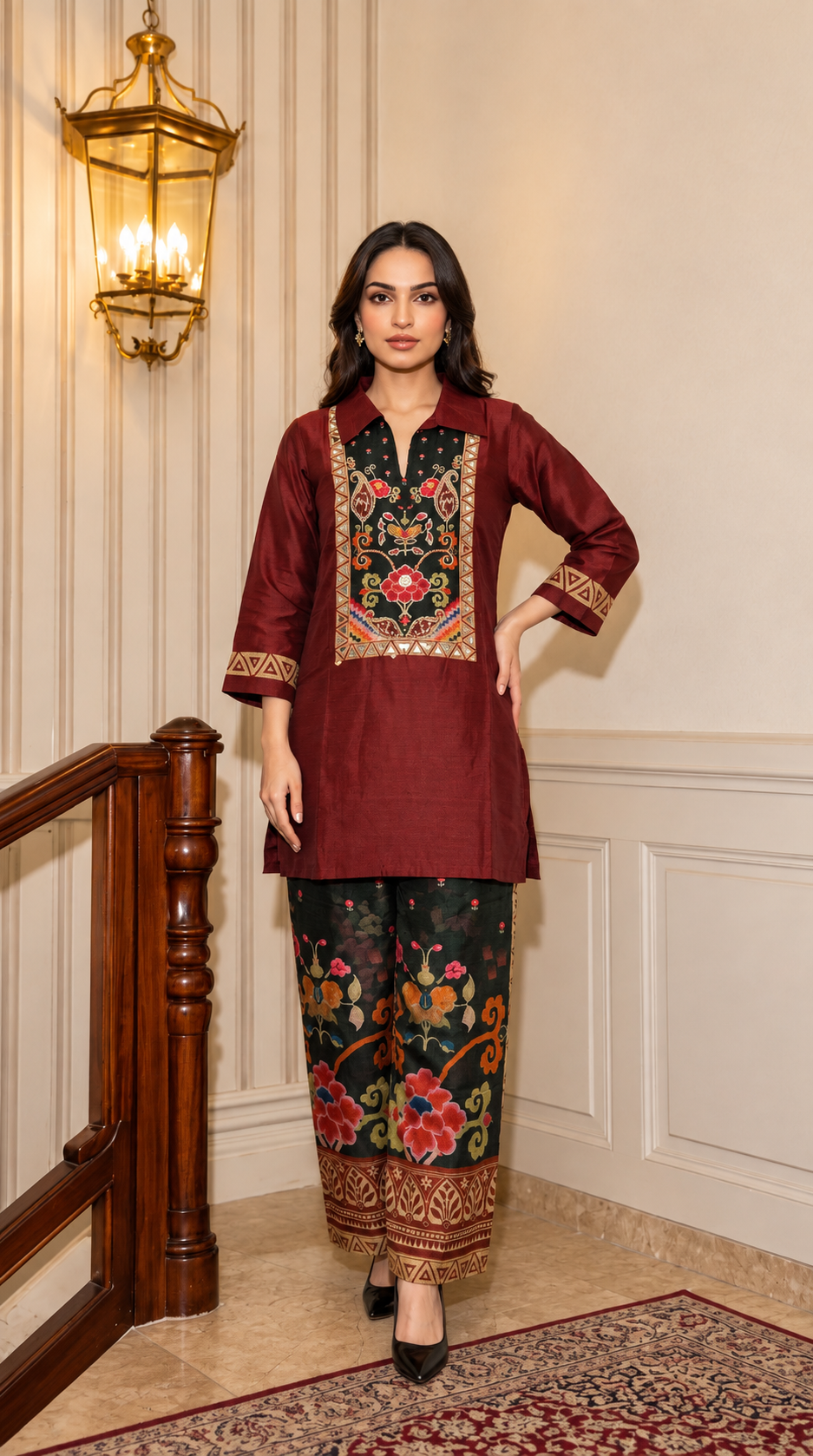 Mahogany heritage embroidered kurta set