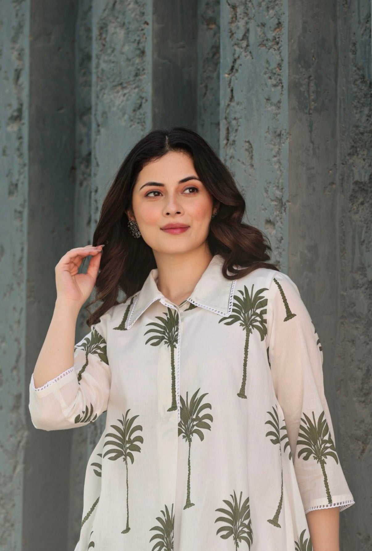 WOMEN’S GREEN FLORAL PRINTED COTTON A-LINE KURTA SET