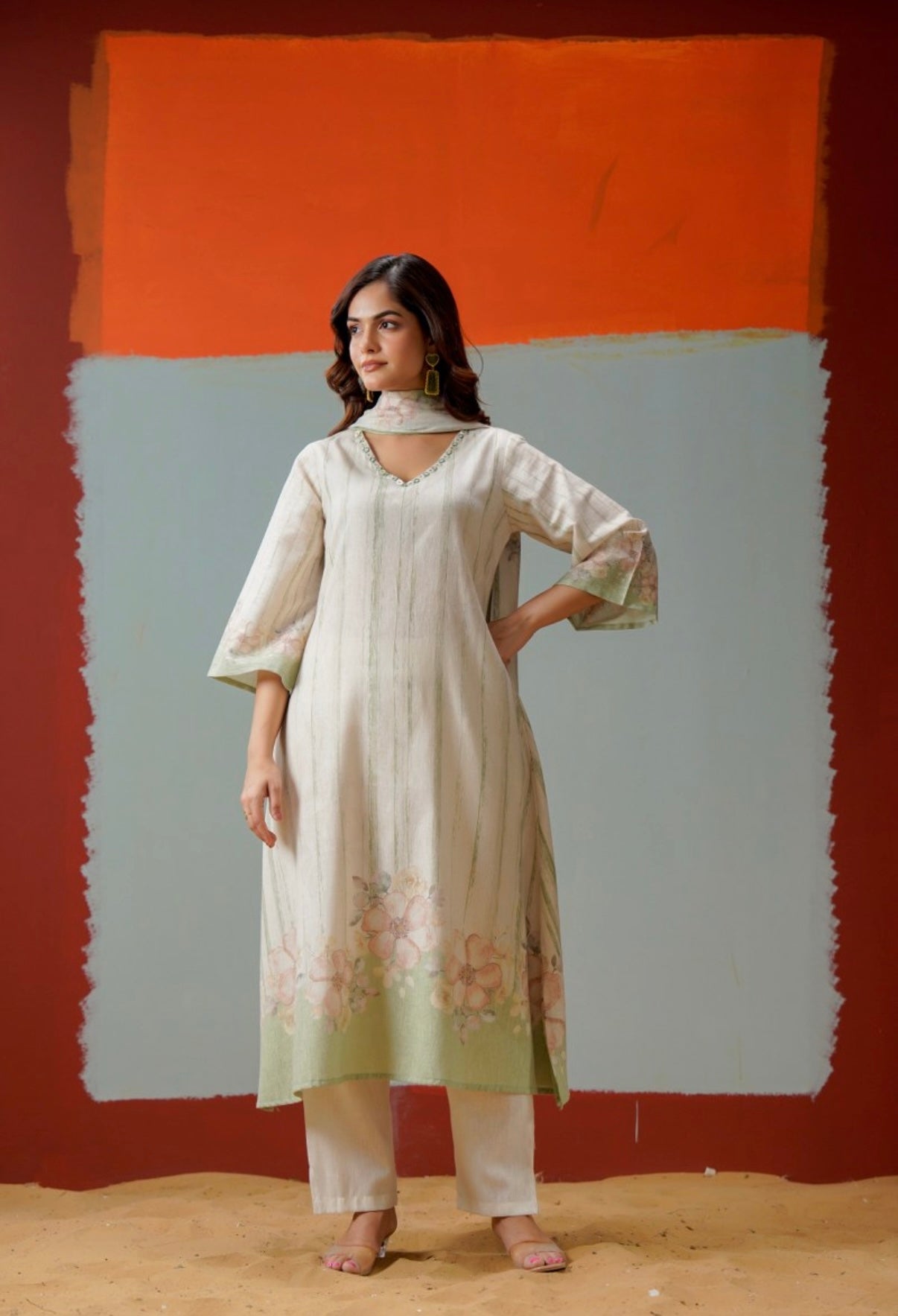 Petal Haze Floral Cotton Kurta Set With Duppata