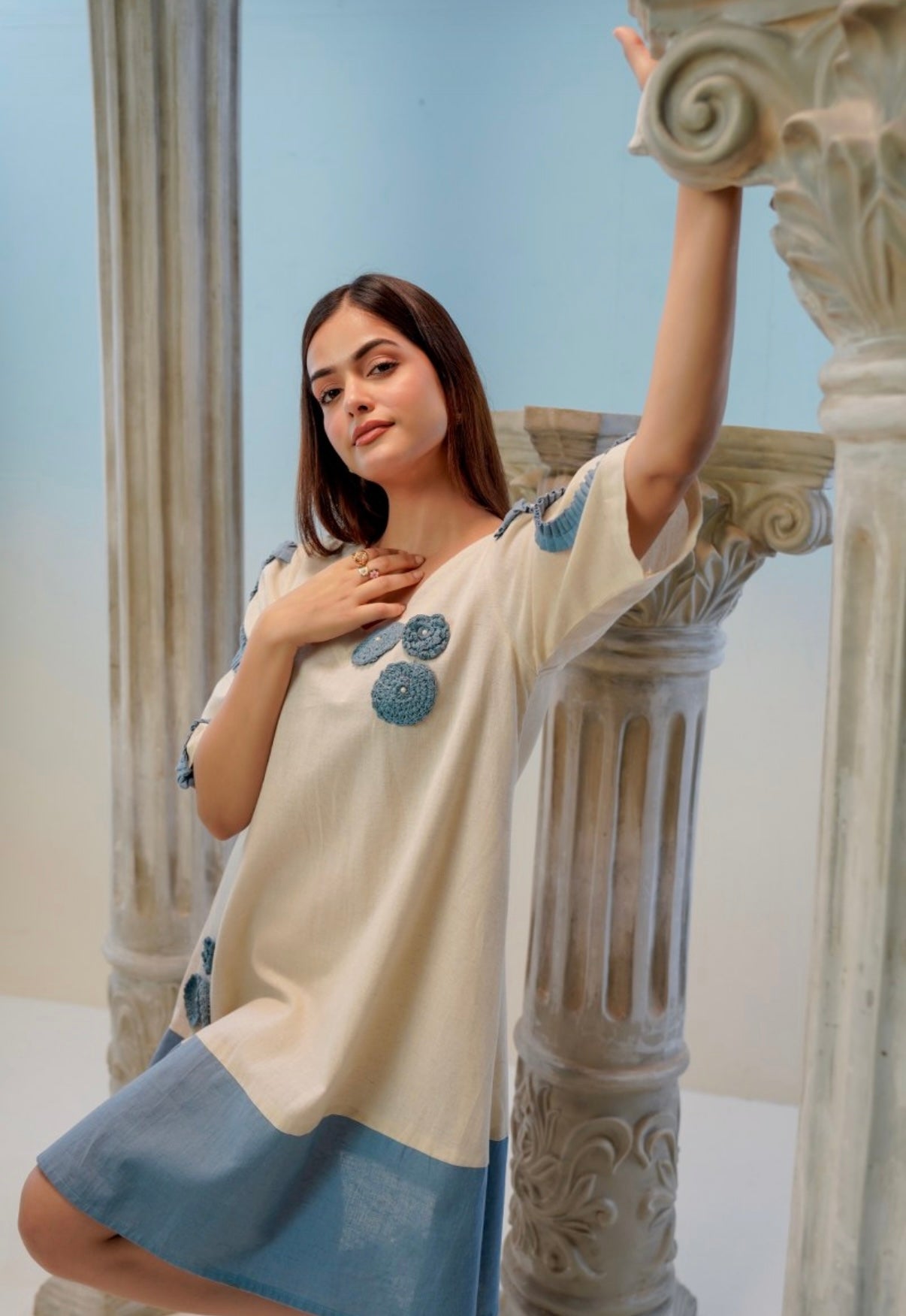 Coastal Appliqué Detail Cotton Dress
