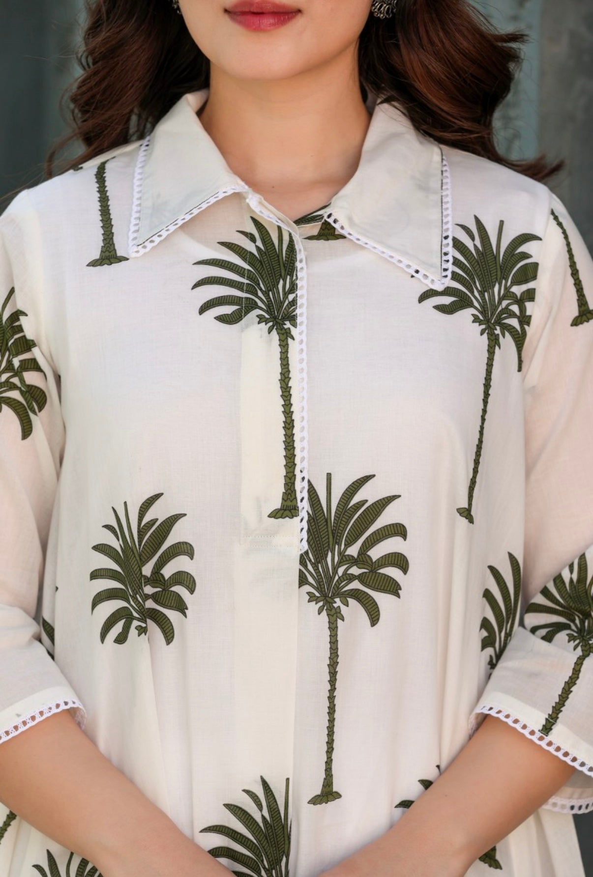 WOMEN’S GREEN FLORAL PRINTED COTTON A-LINE KURTA SET