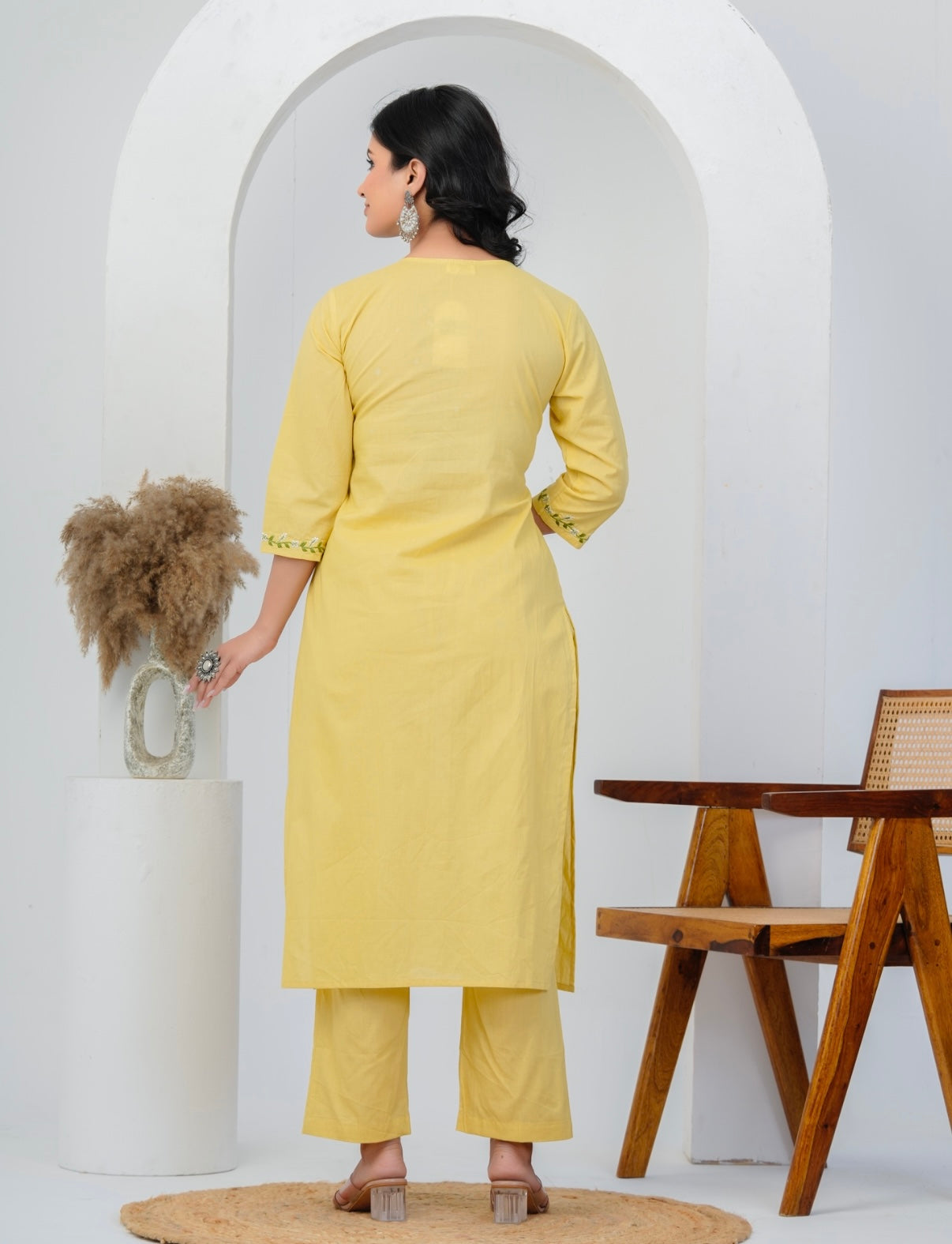 Sunlit Bloom Embroidered Cotton Kurta Set