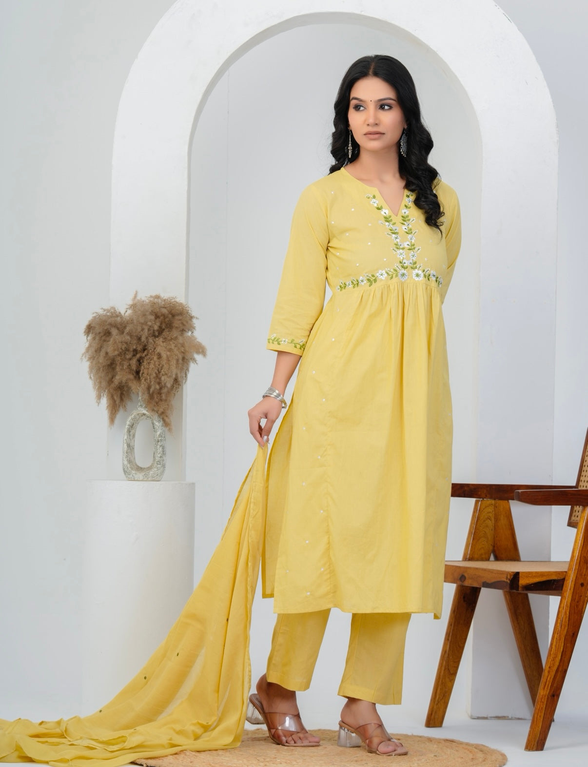 Sunlit Bloom Embroidered Cotton Kurta Set
