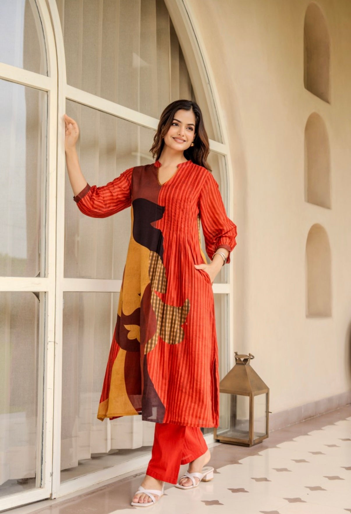Crimson Terra Abstract Cotton Kurta Set