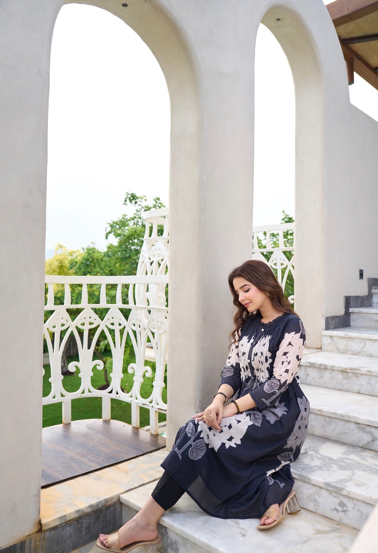 Midnight Bloom Mal Cotton Kurta Set