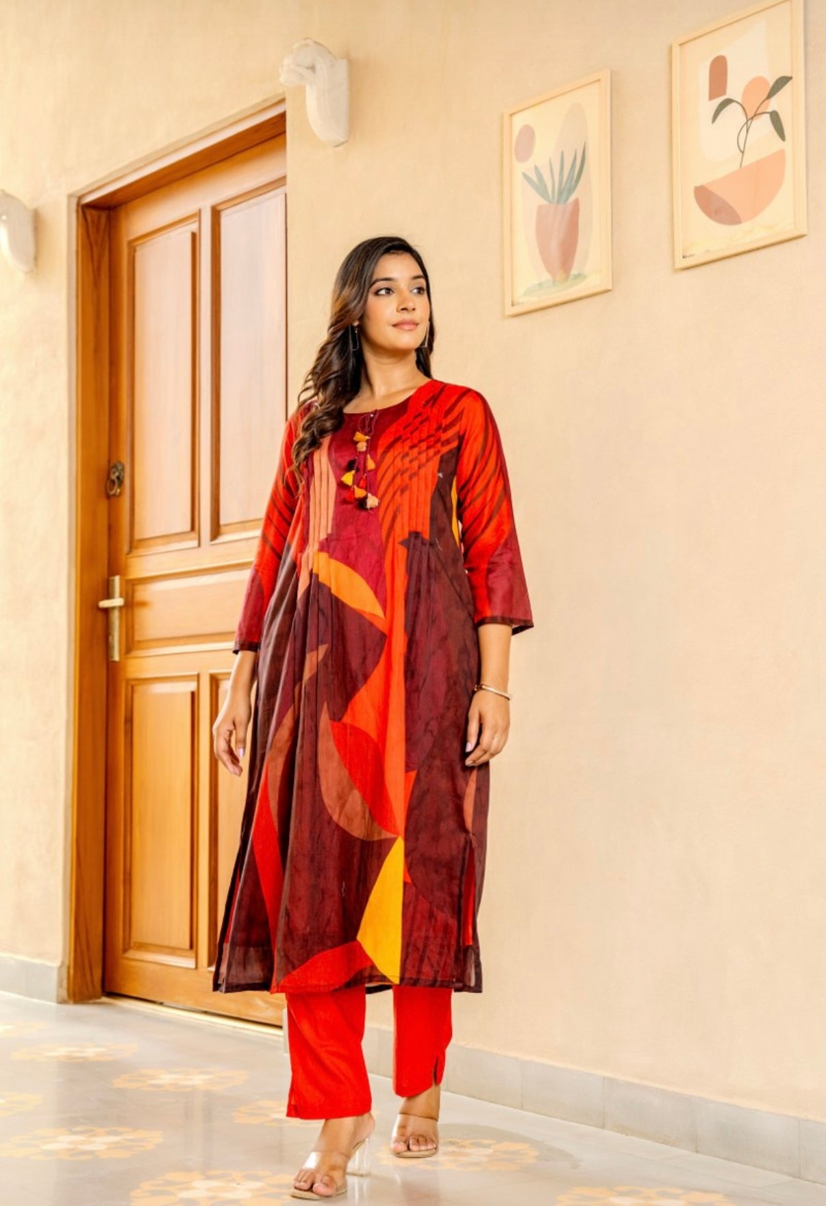 Crimson Ember Printed Cotton Kurta Set