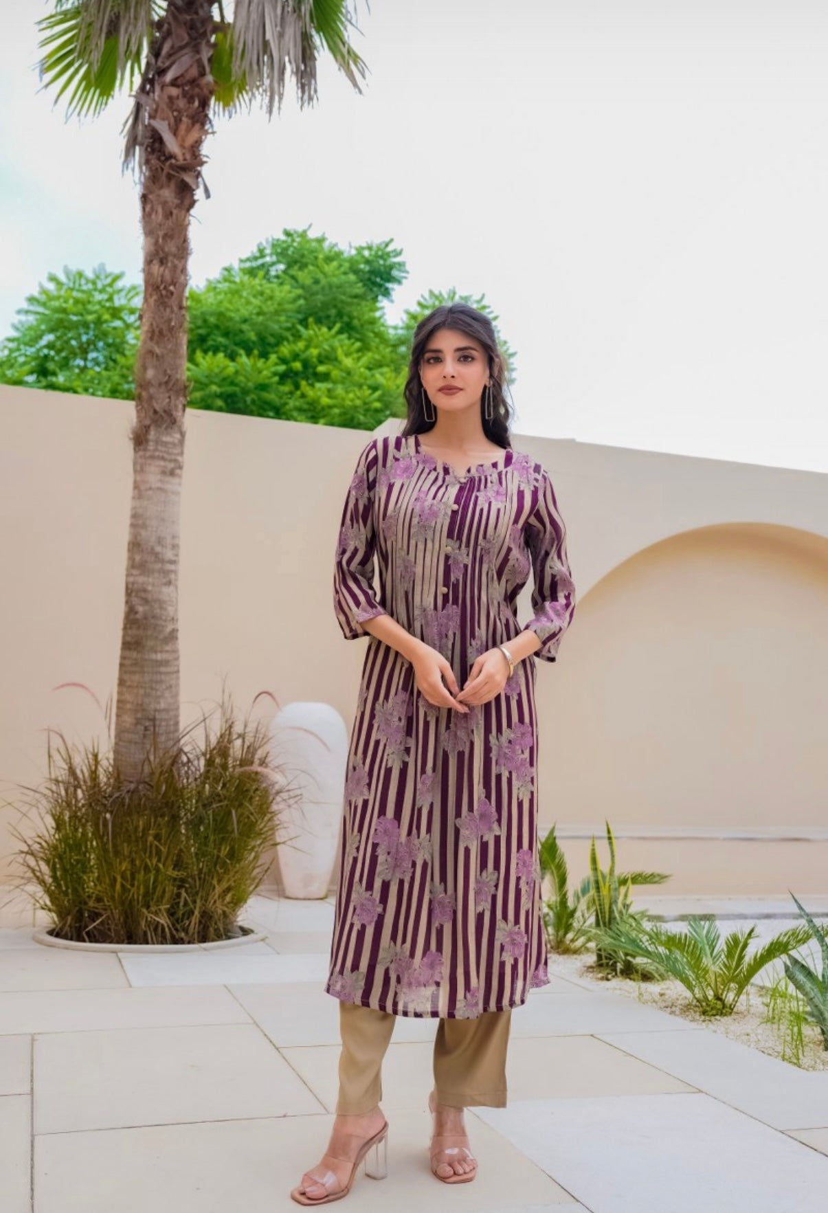 Dusky Blossom Stripe Cotton Kurta Set