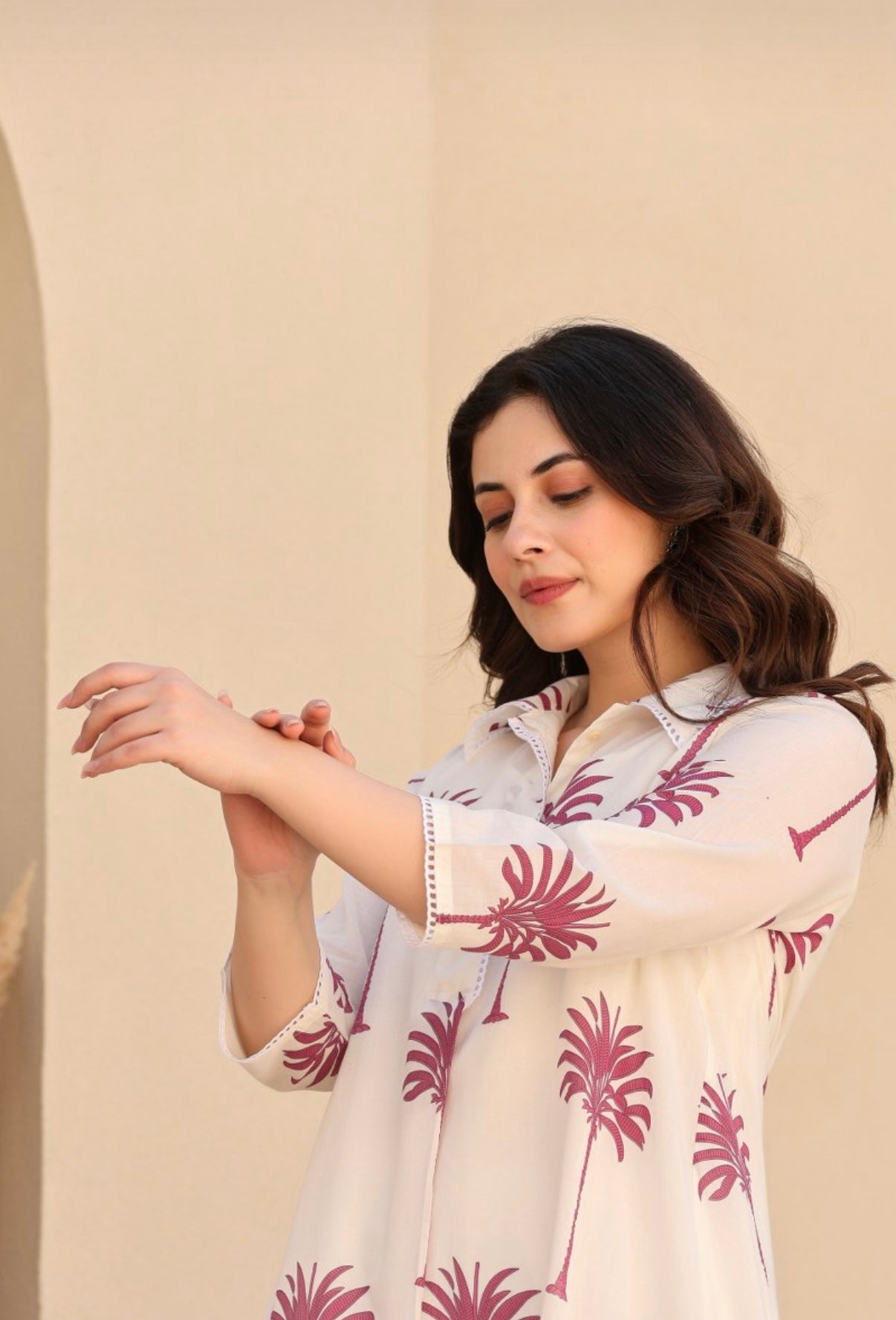 WOMEN’S PINK FLORAL PRINTED COTTON A-LINE KURTA SET