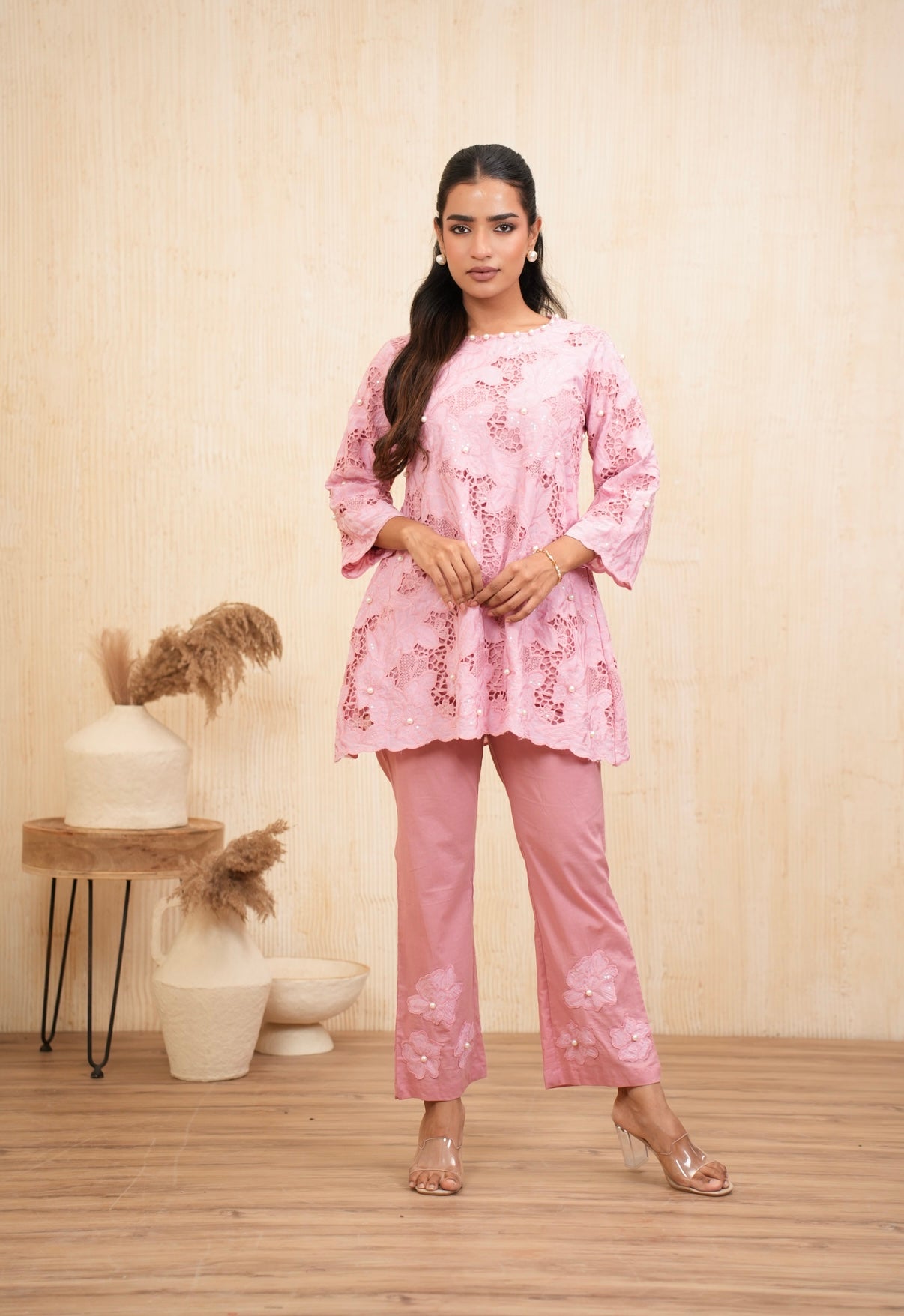 Roseate Charm Cotton Cutwork Embroidered Co-ord Set