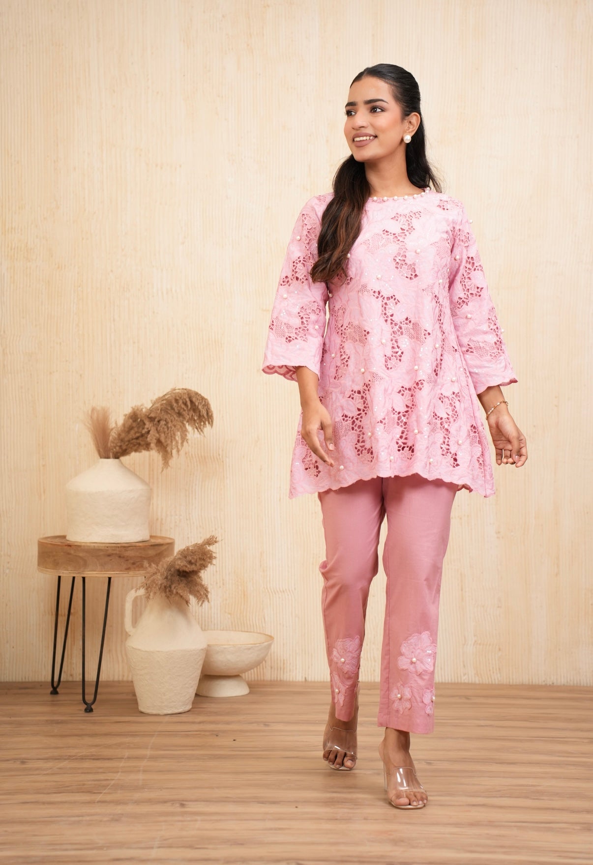 Roseate Charm Cotton Cutwork Embroidered Co-ord Set
