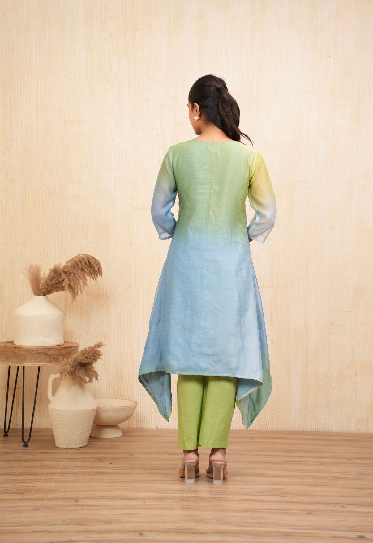 Ocean Mist Mal Chanderi Embroidered Kurta Set