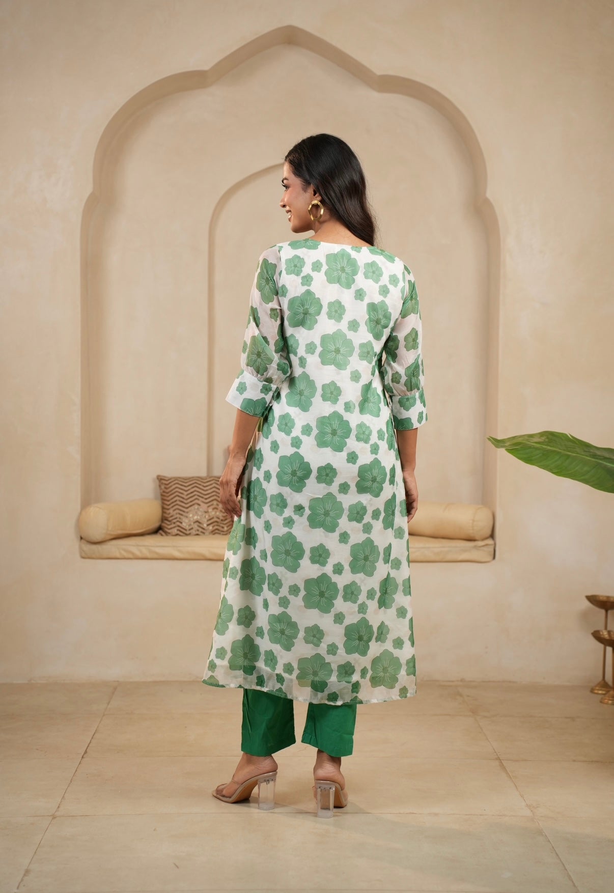 Green Petal Charm Mal Chanderi Kurta Set