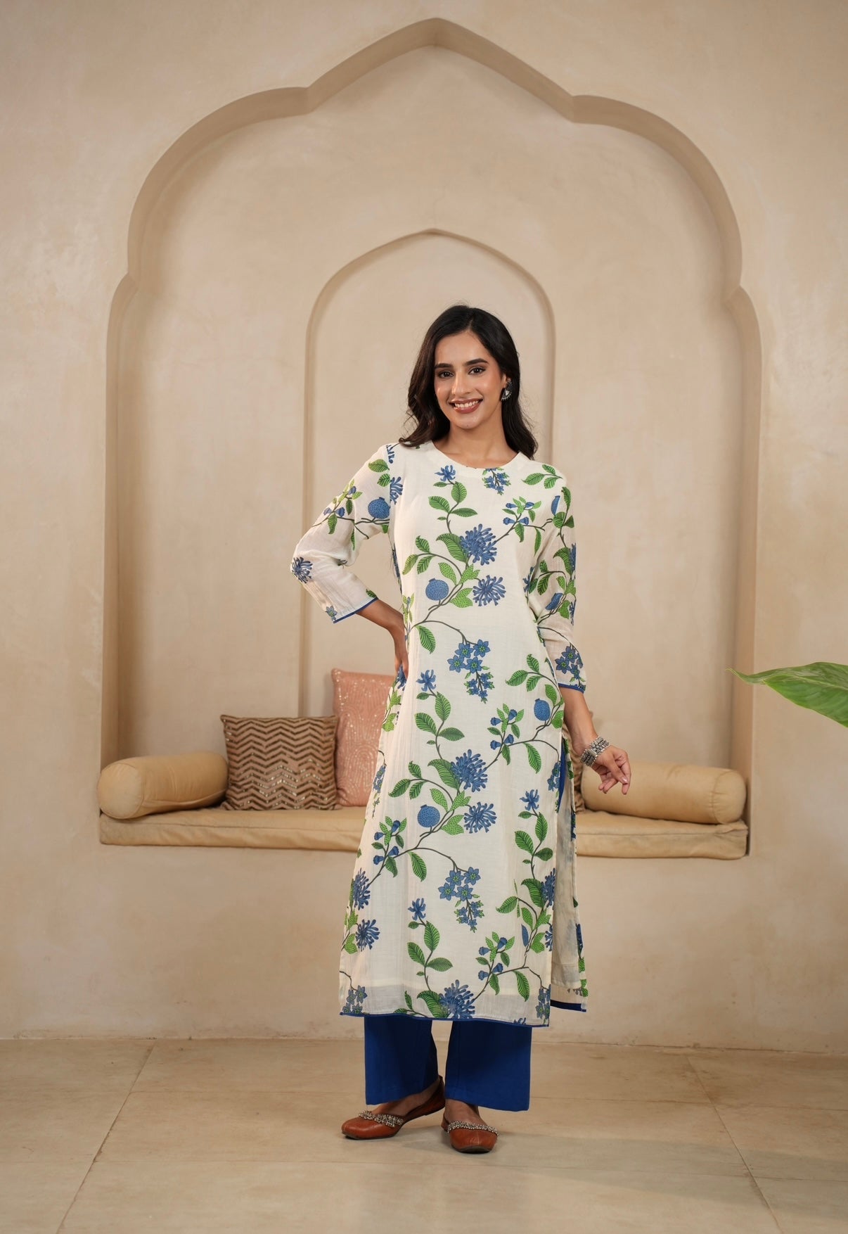 Indigo Garden Mal Chanderi Kurta Set