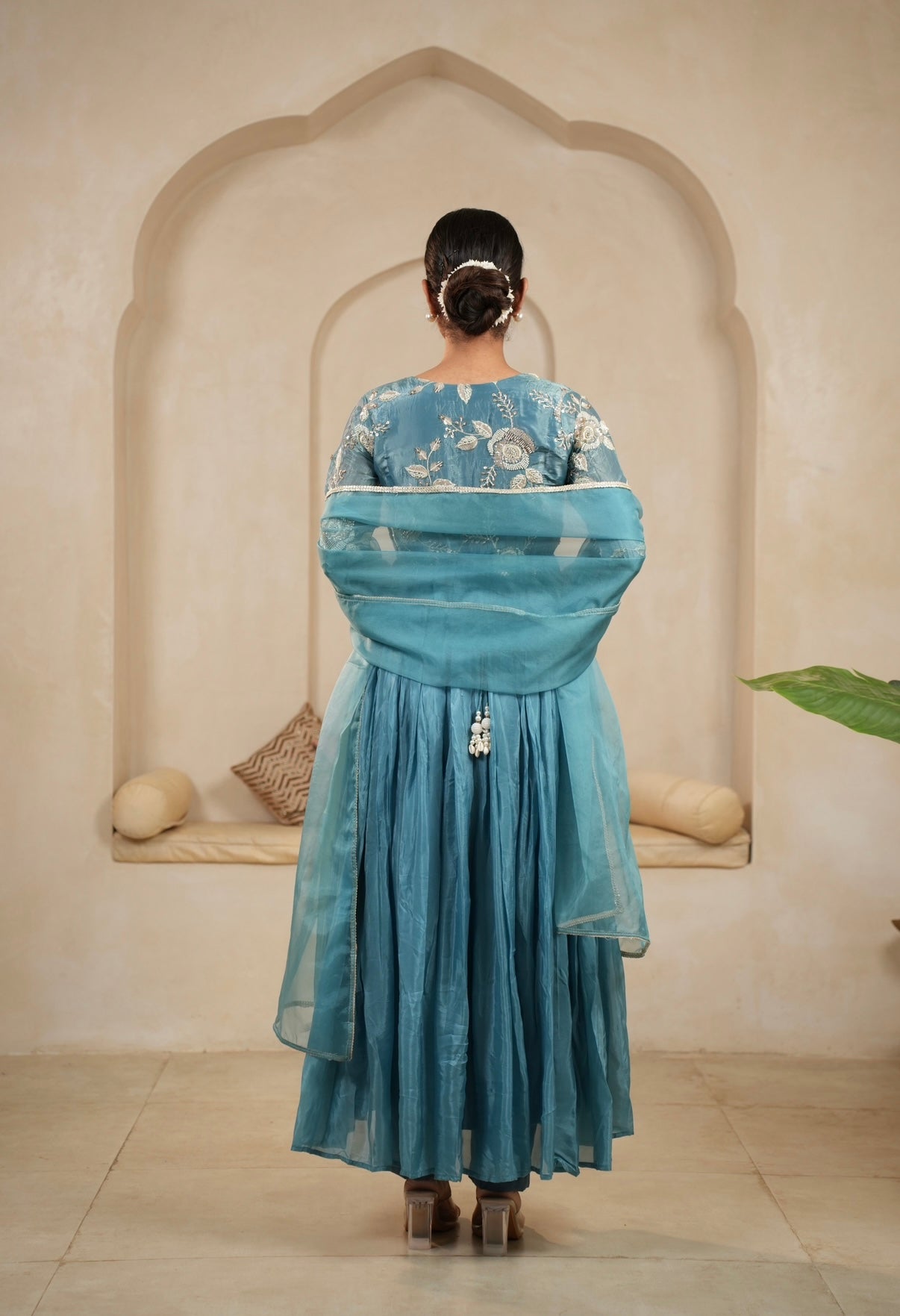 Teal Bloom Embroidered Anarkali Set