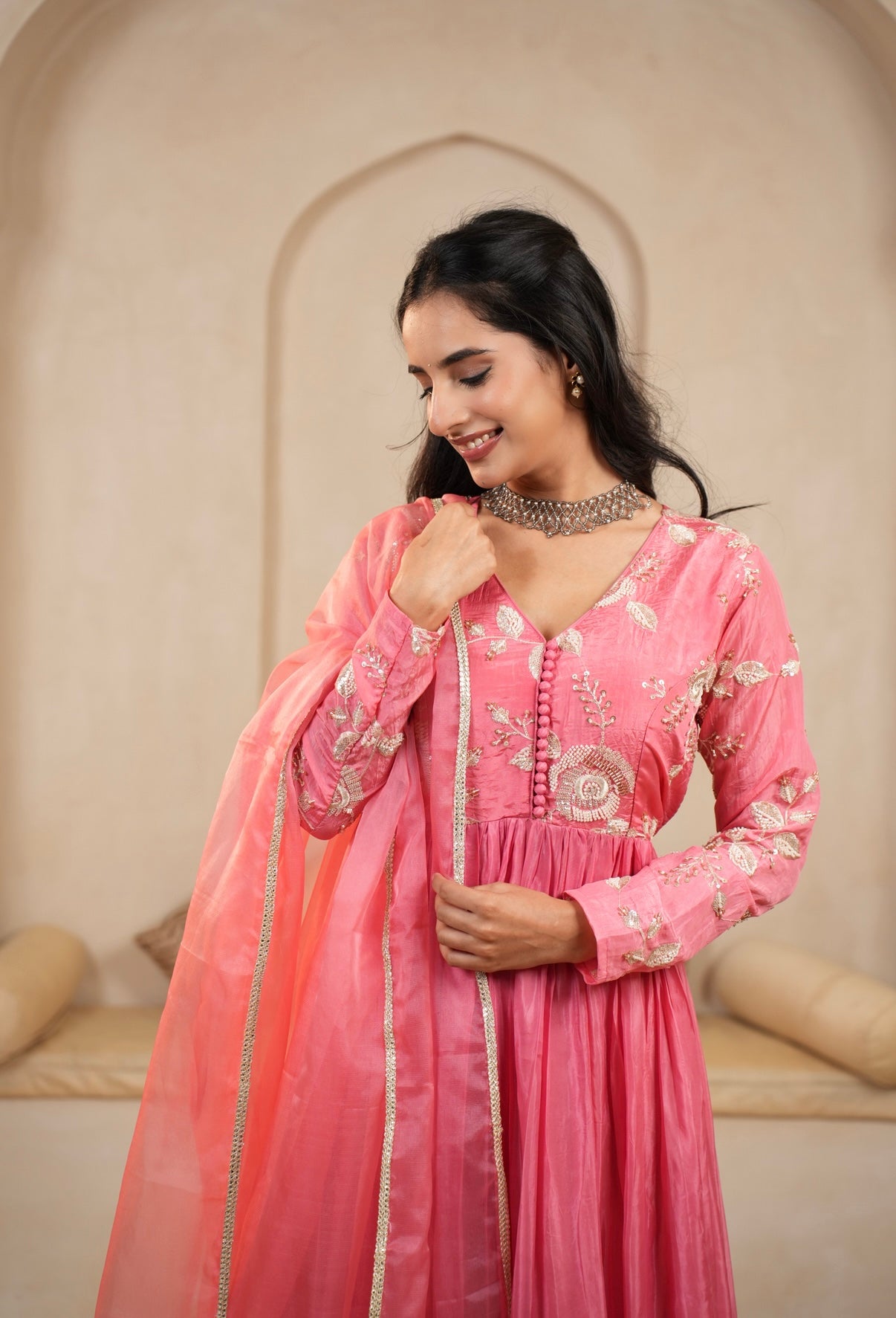 Rose Bloom Embroidered Anarkali Set