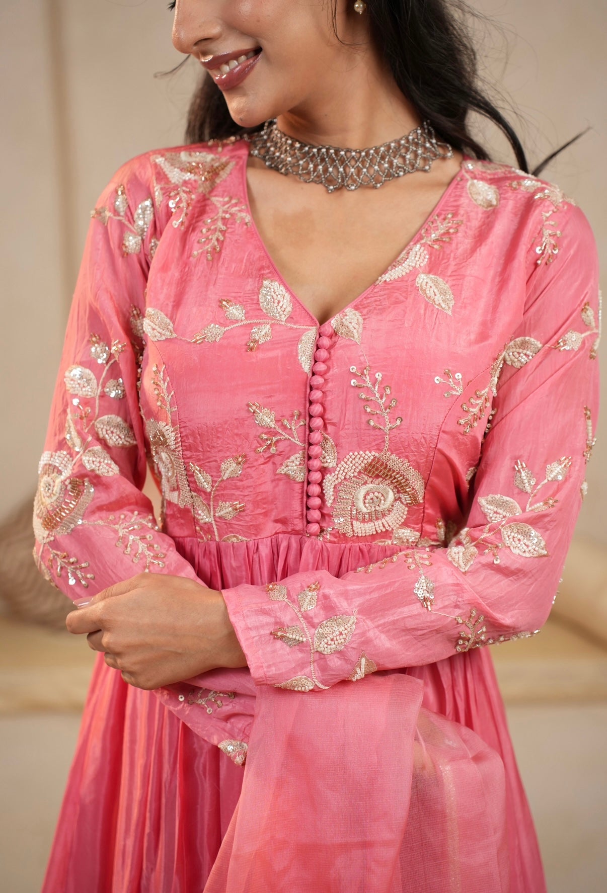 Rose Bloom Embroidered Anarkali Set