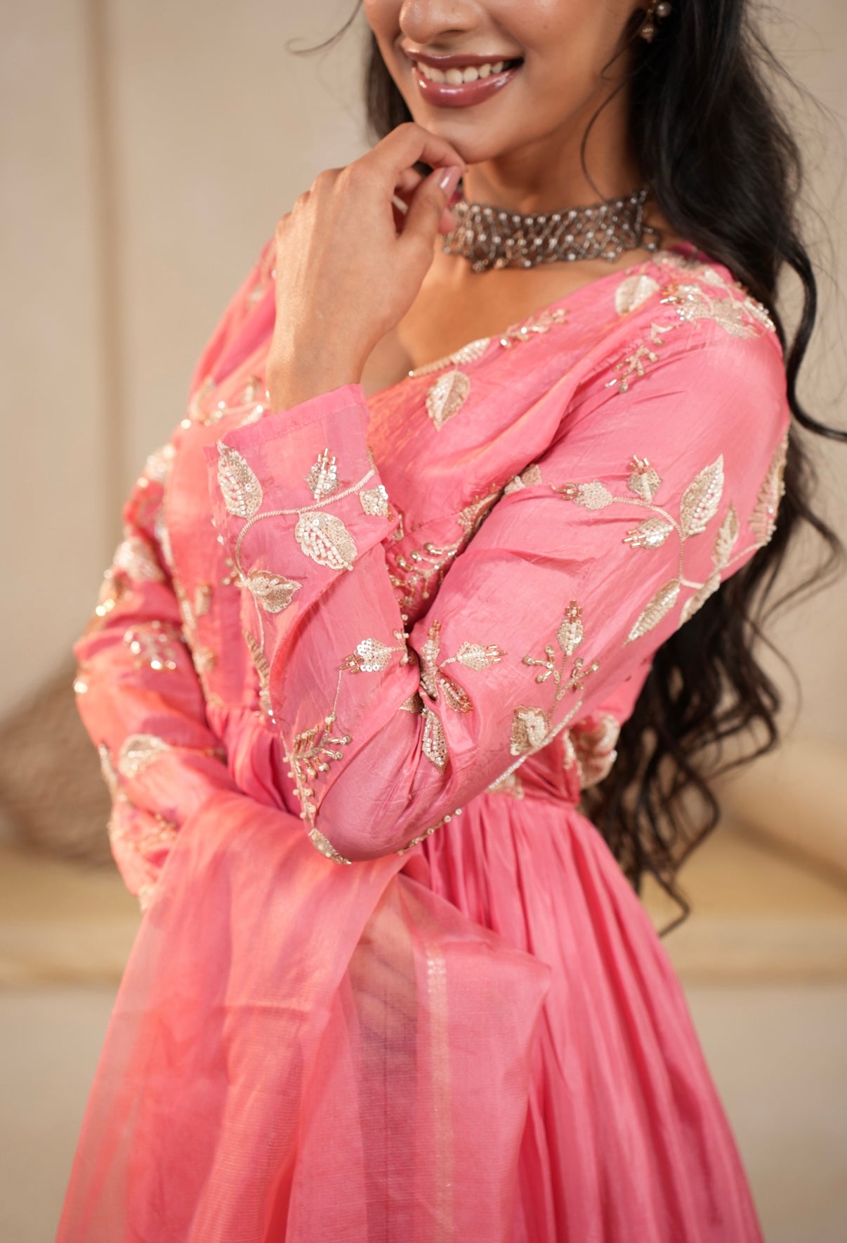 Rose Bloom Embroidered Anarkali Set